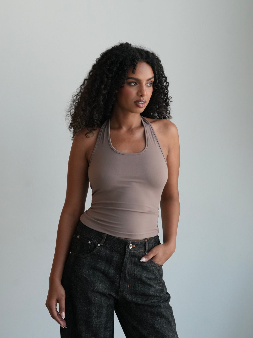 Women's Soft Halter Neck Top - Mocha