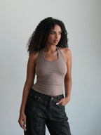 Women's Soft Halter Neck Top - Mocha