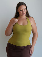 Women's Soft Halter Neck Top - Olive