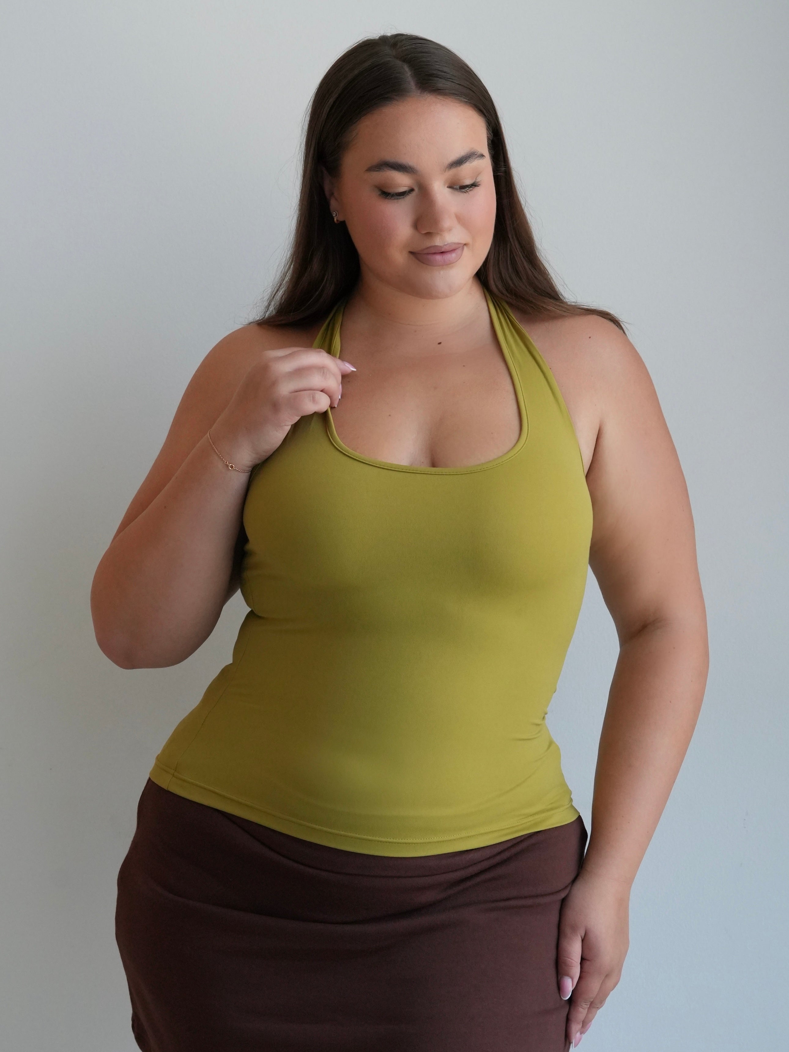 Women's Soft Halter Neck Top - Olive