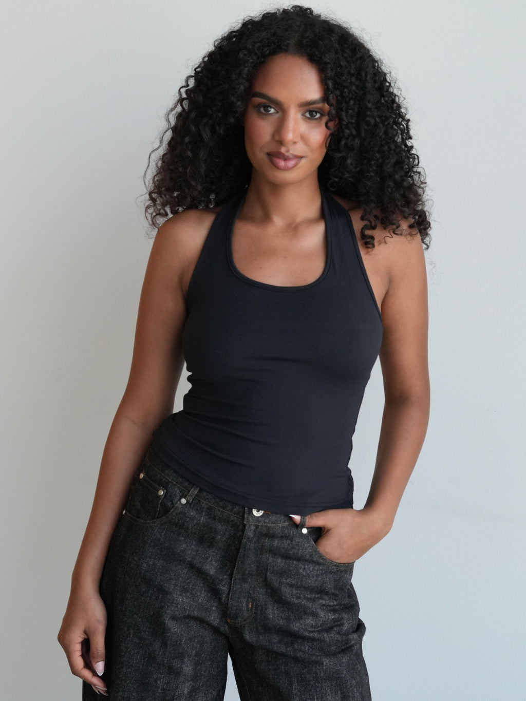 Women's Soft Halter Neck Top - Black