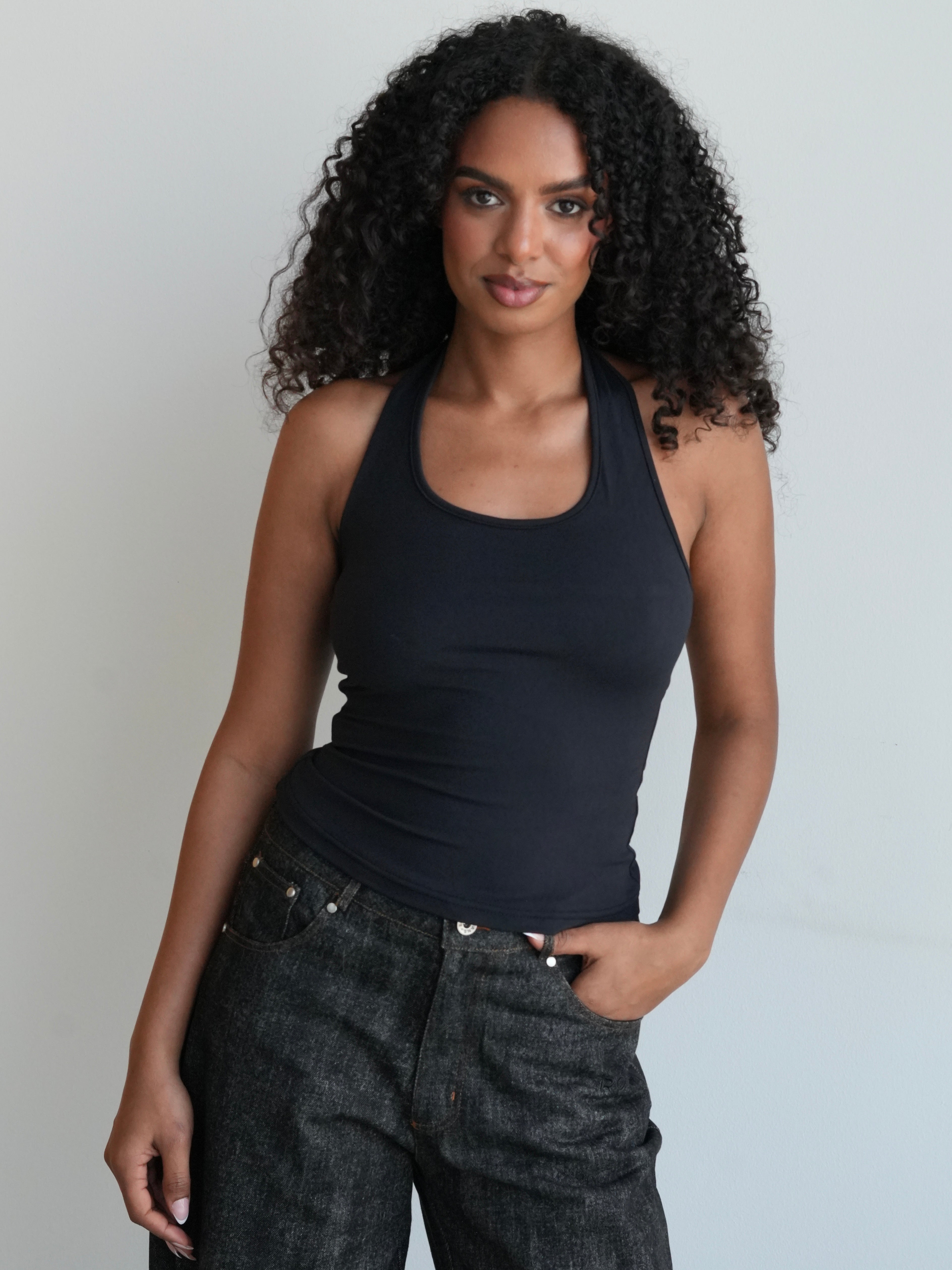 Women's Soft Halter Neck Top - Black