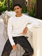 Men's Ribbed Henley - White