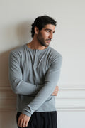Men's Ribbed Henley - Grey
