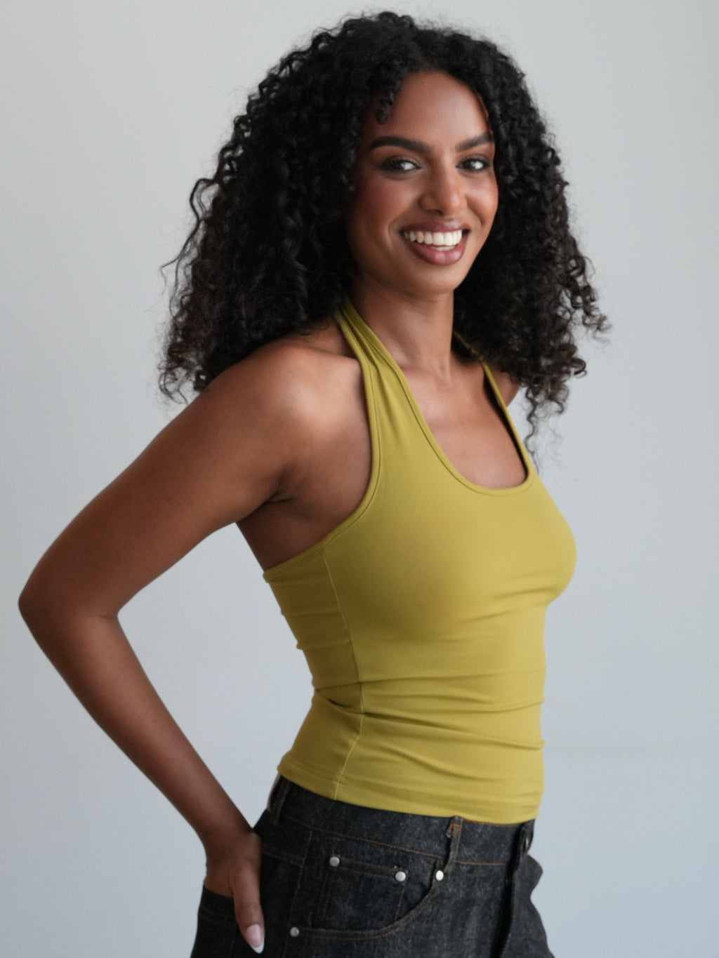 Women's Soft Halter Neck Top - Olive