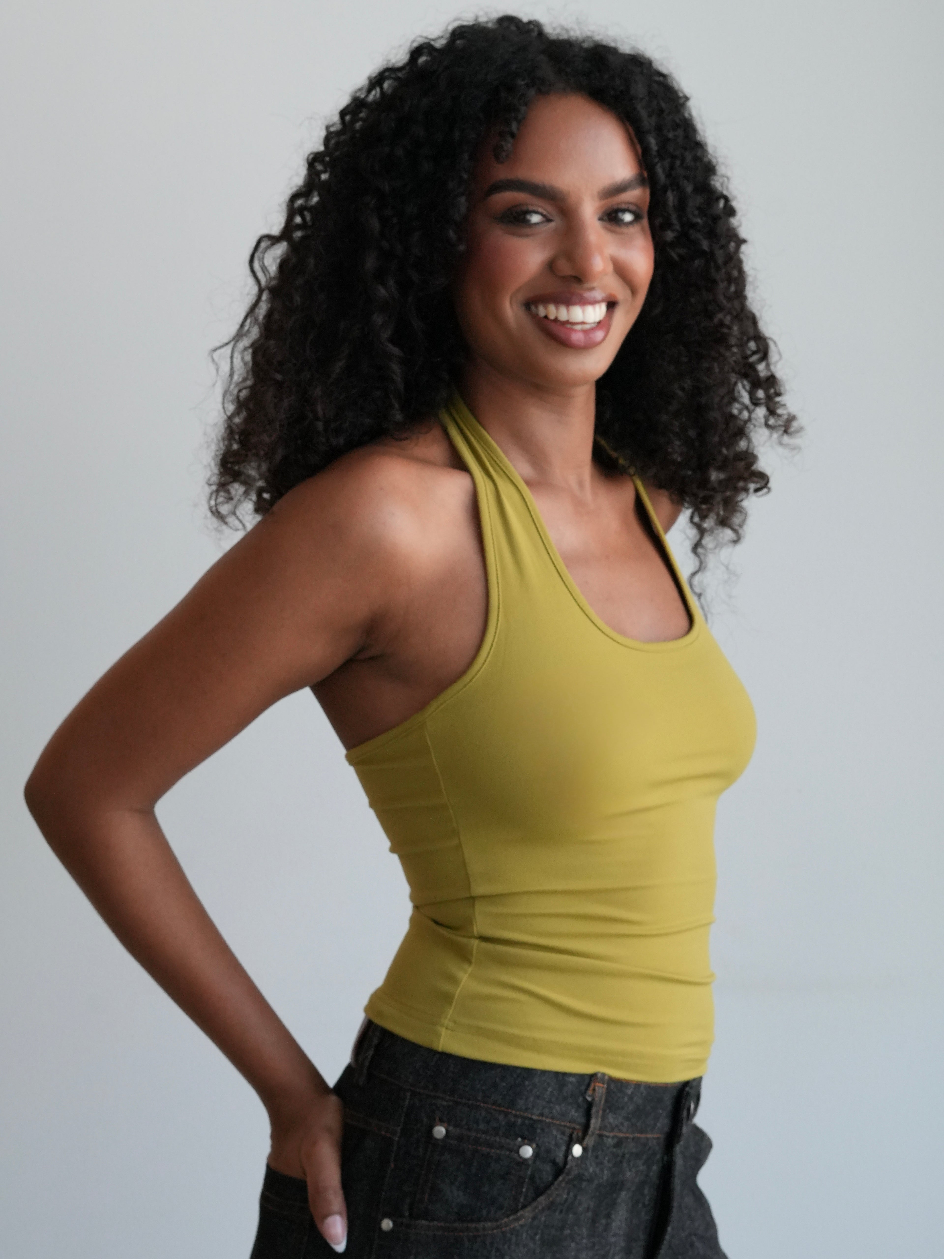 Women's Soft Halter Neck Top - Olive