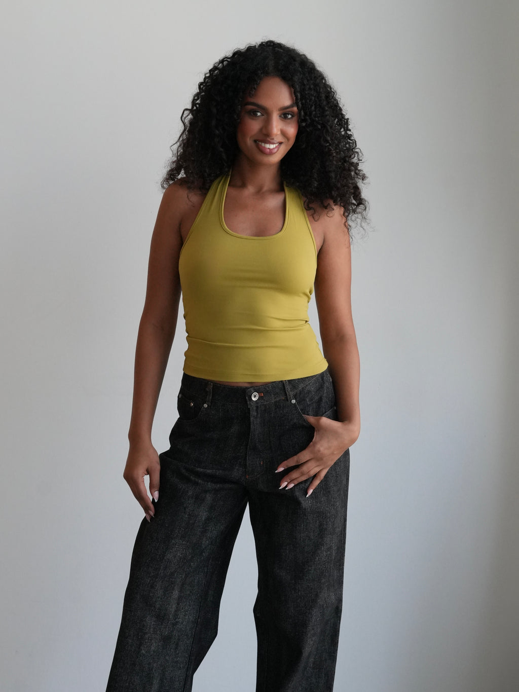 Women's Soft Halter Neck Top - Olive