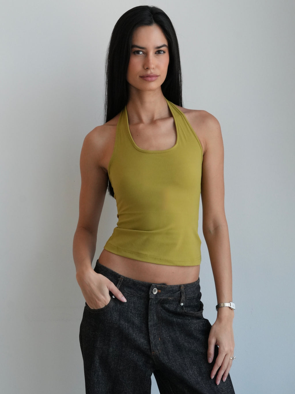 Women's Soft Halter Neck Top - Olive