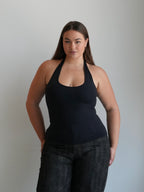 Women's Soft Halter Neck Top - Black