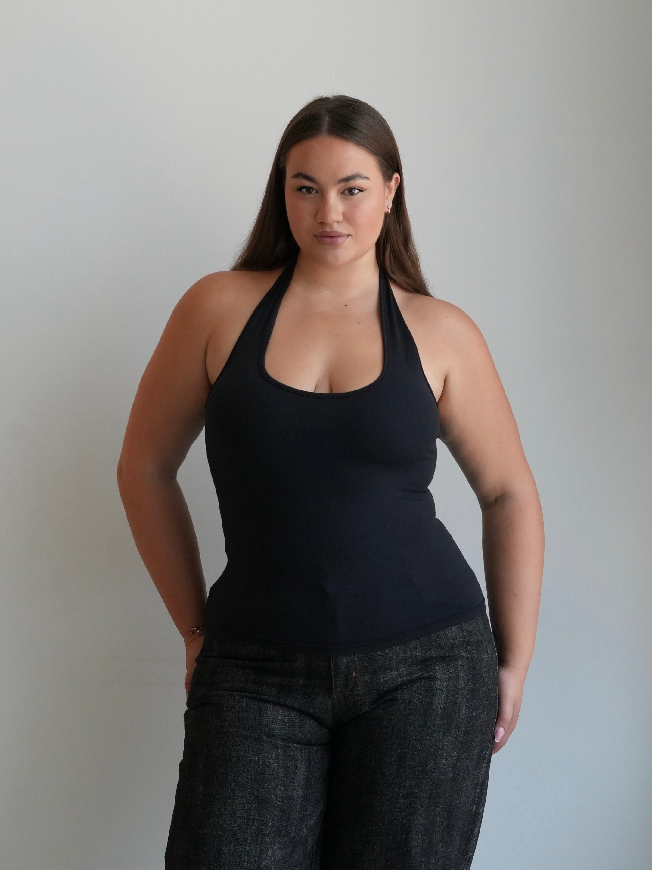 Women's Soft Halter Neck Top - Black