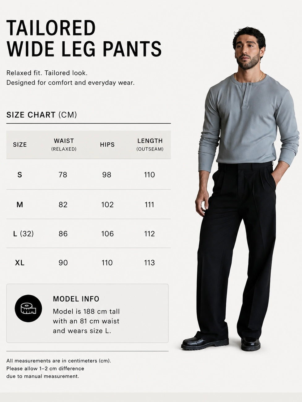 Men’s Tailored Wide Leg Pants – Black