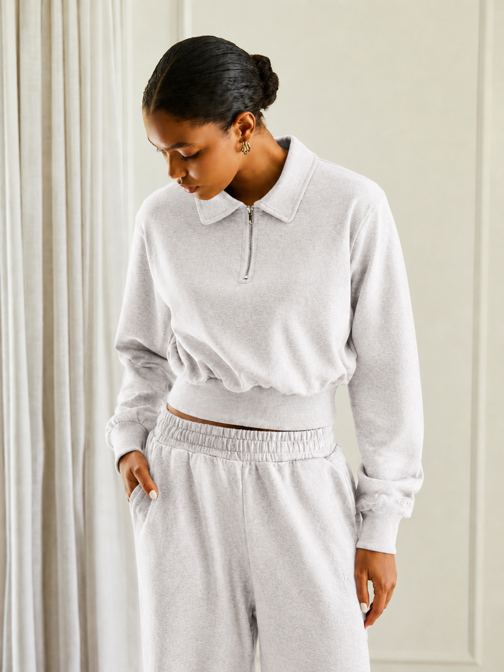 Women's Cropped Long Sleeve Polo - Grey