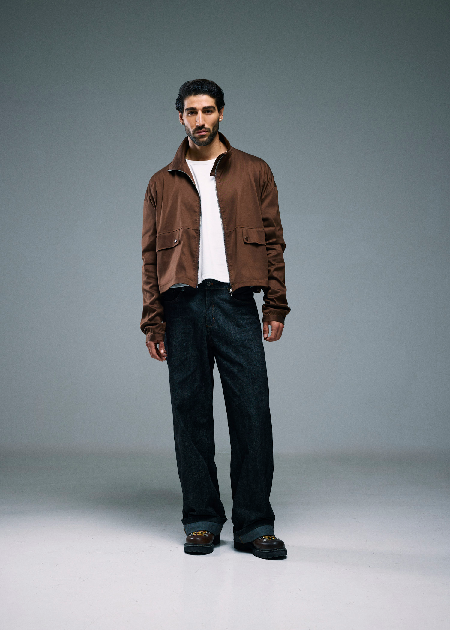Men's Cropped Track Jacket - Brown