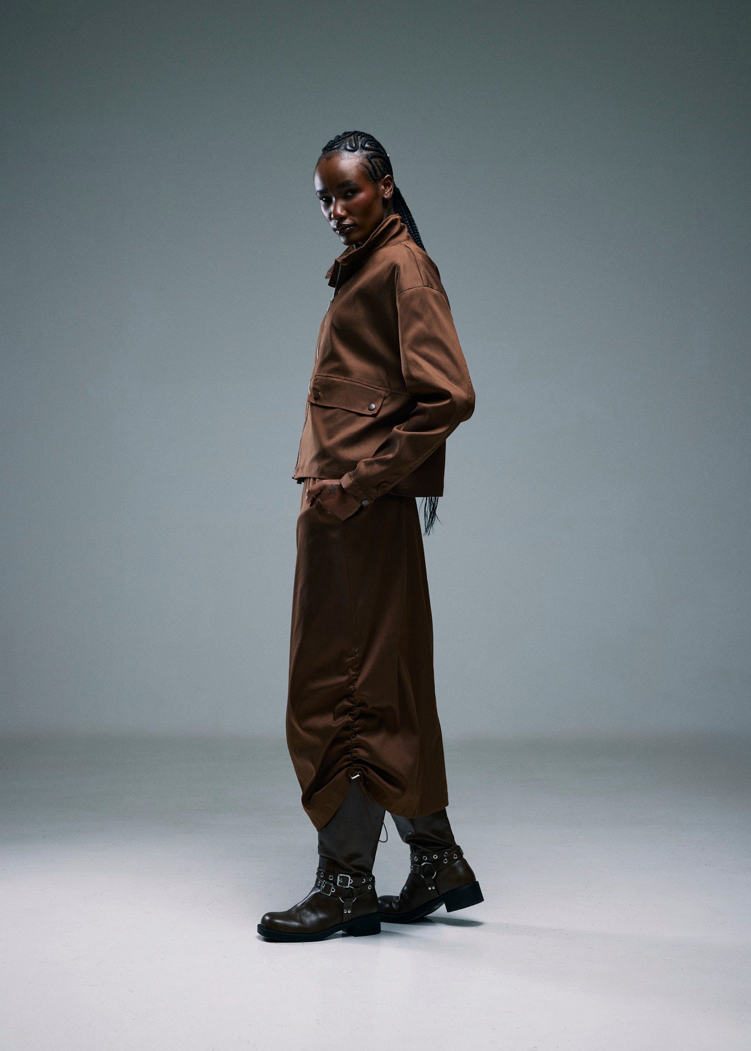 Women's Cropped Track Jacket - Brown