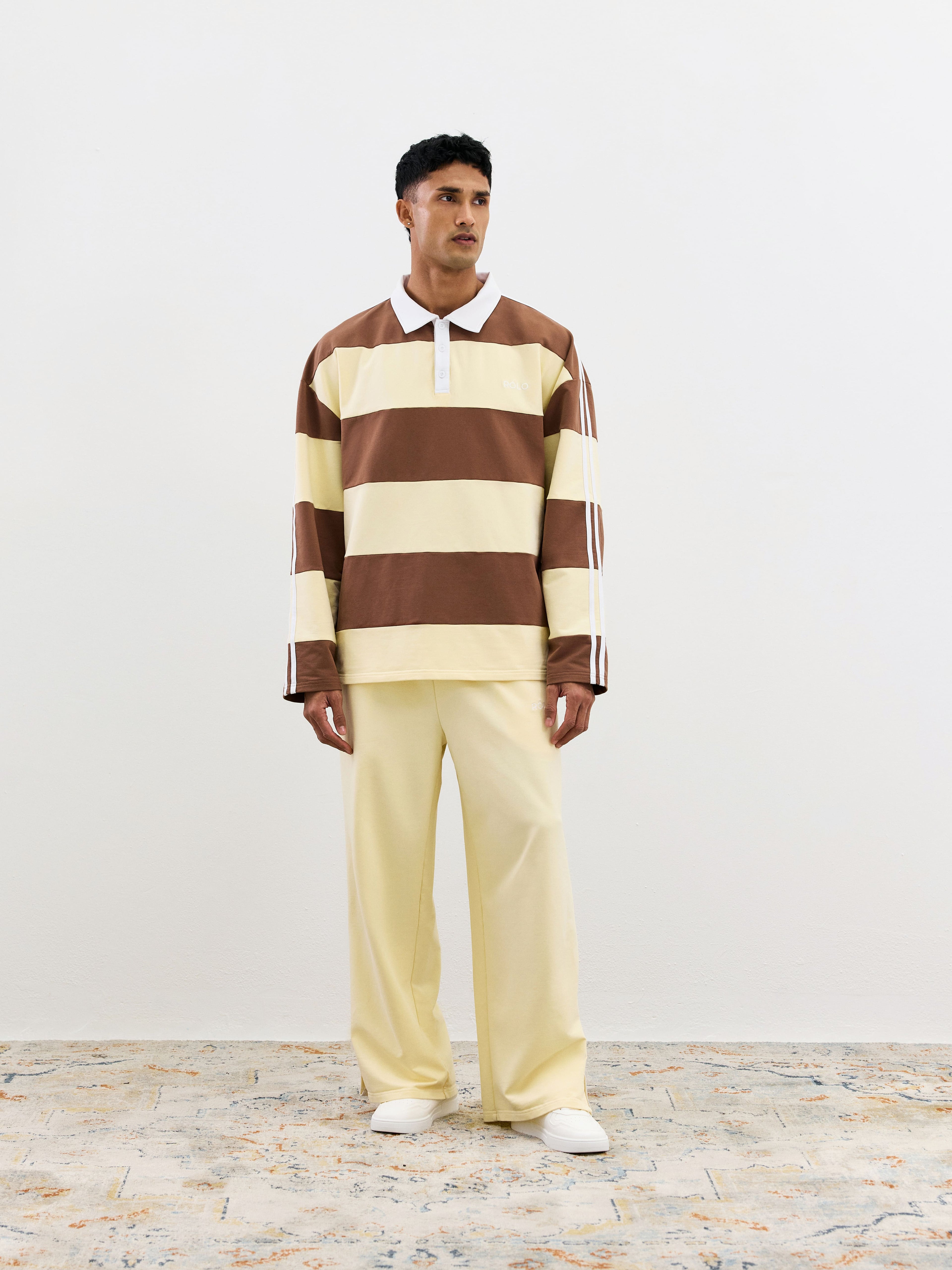 Wide Stripe Rugby Polo - Chocolate Beige