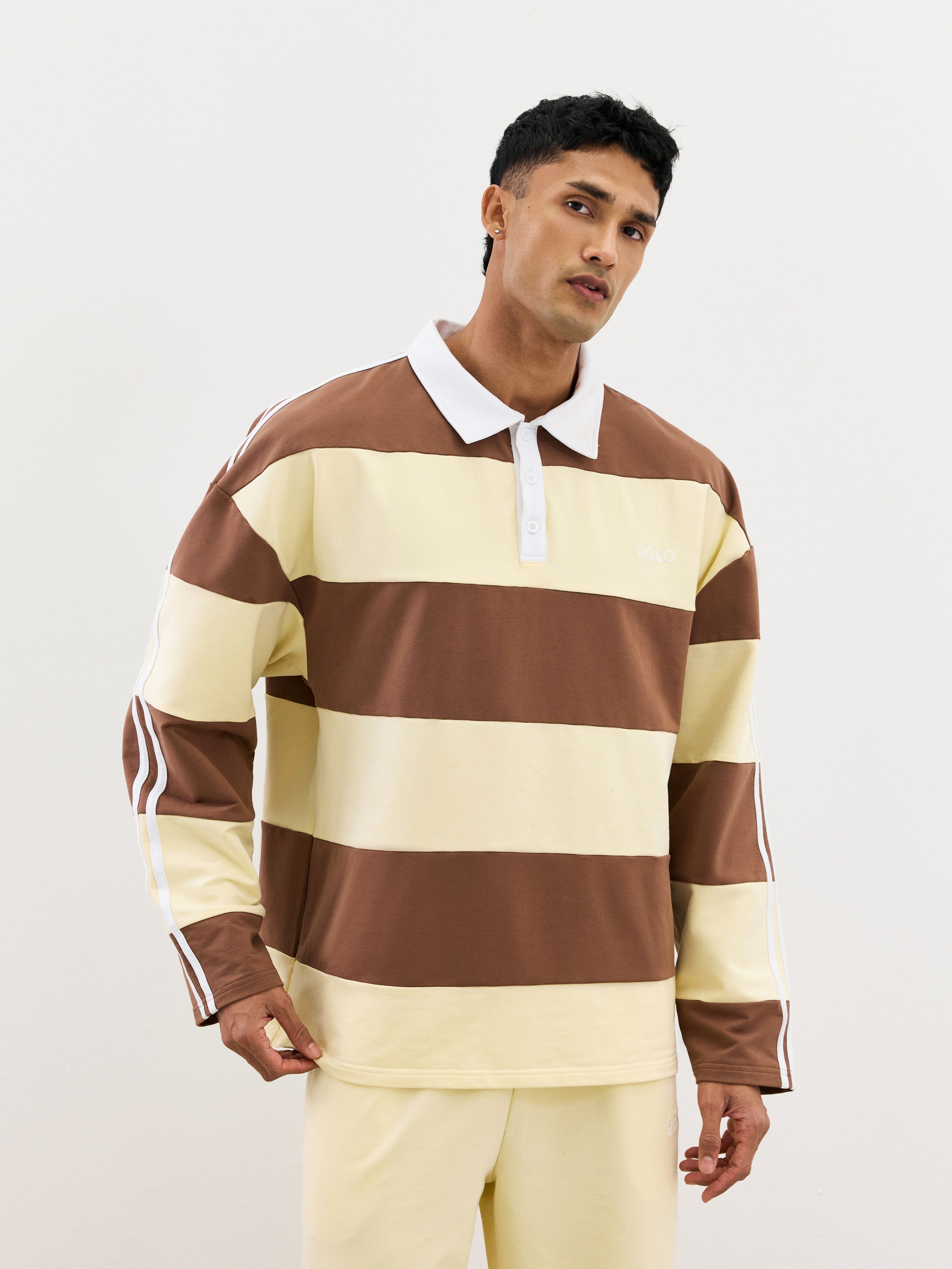 Wide Stripe Rugby Polo - Chocolate Beige