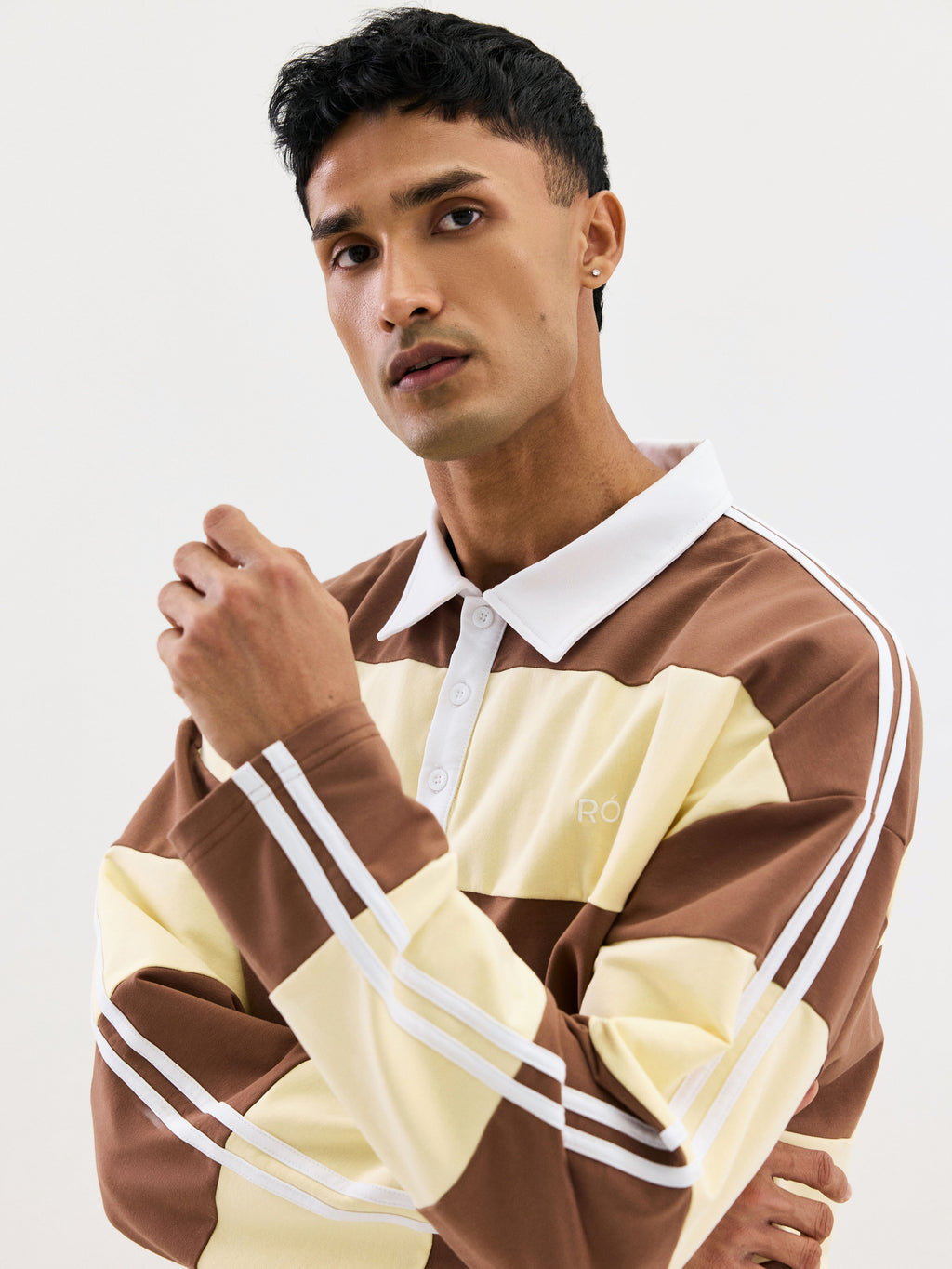 Wide Stripe Rugby Polo - Chocolate Beige