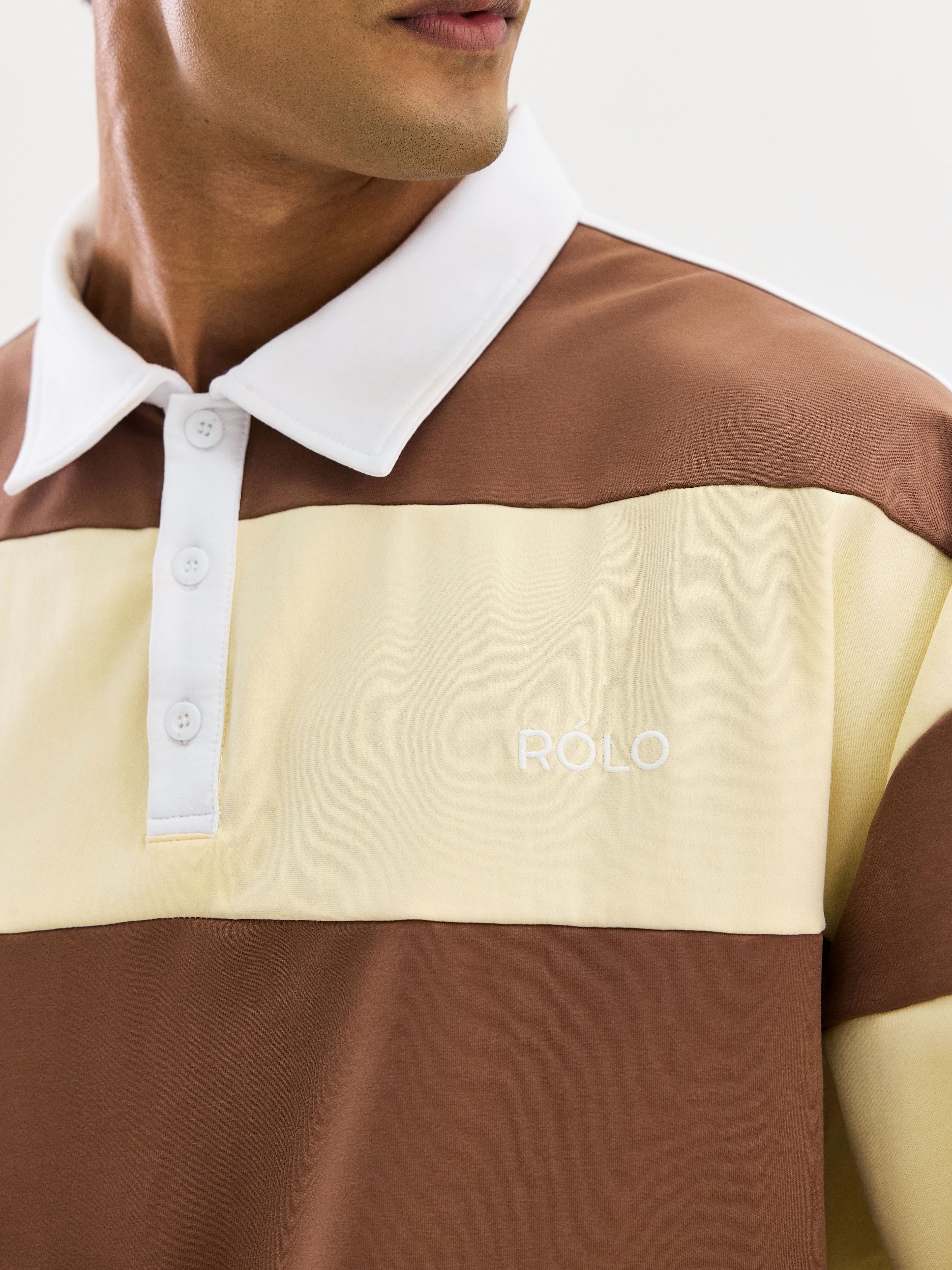 Wide Stripe Rugby Polo - Chocolate Beige