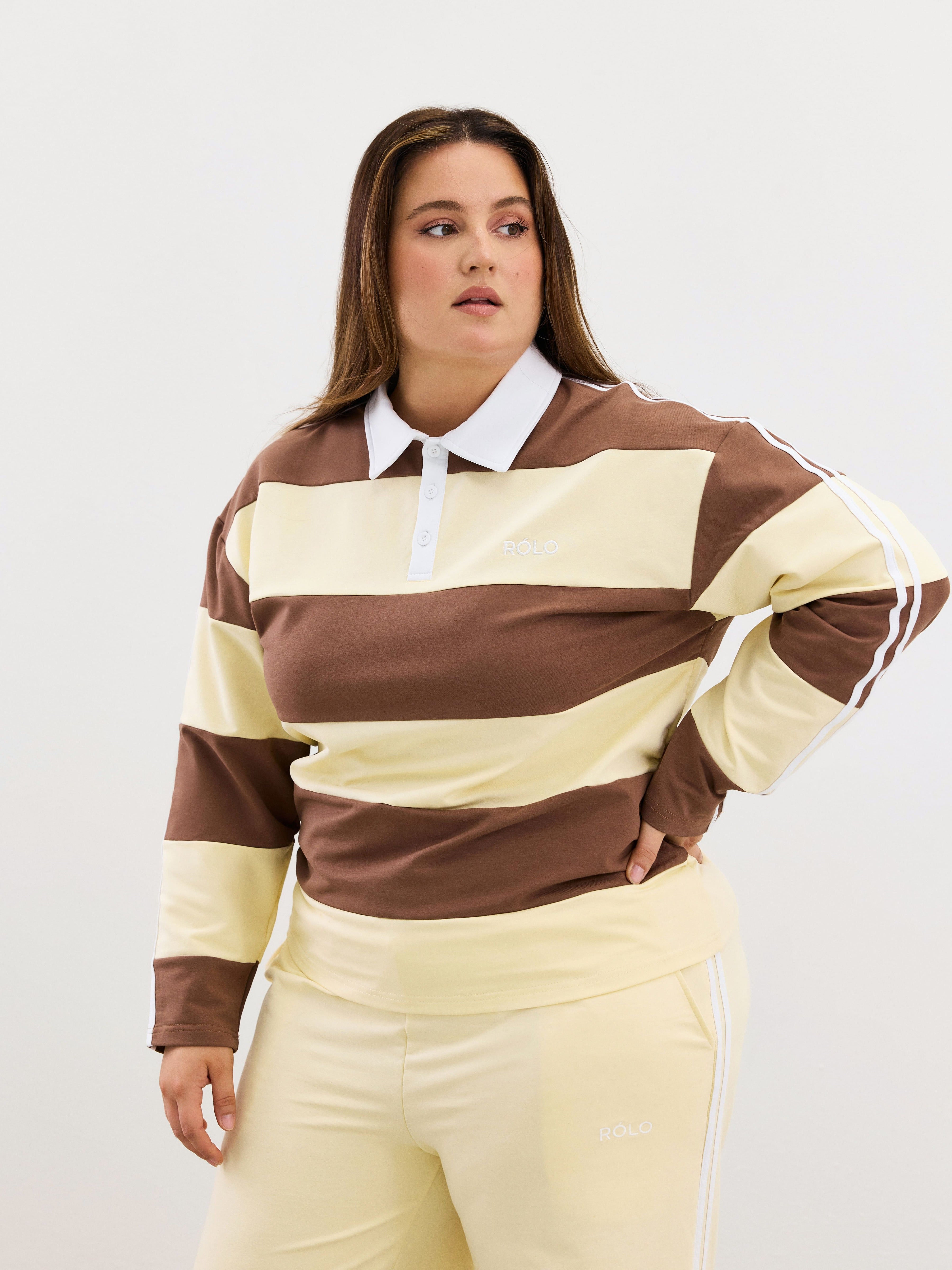 Wide Stripe Rugby Polo - Chocolate Beige