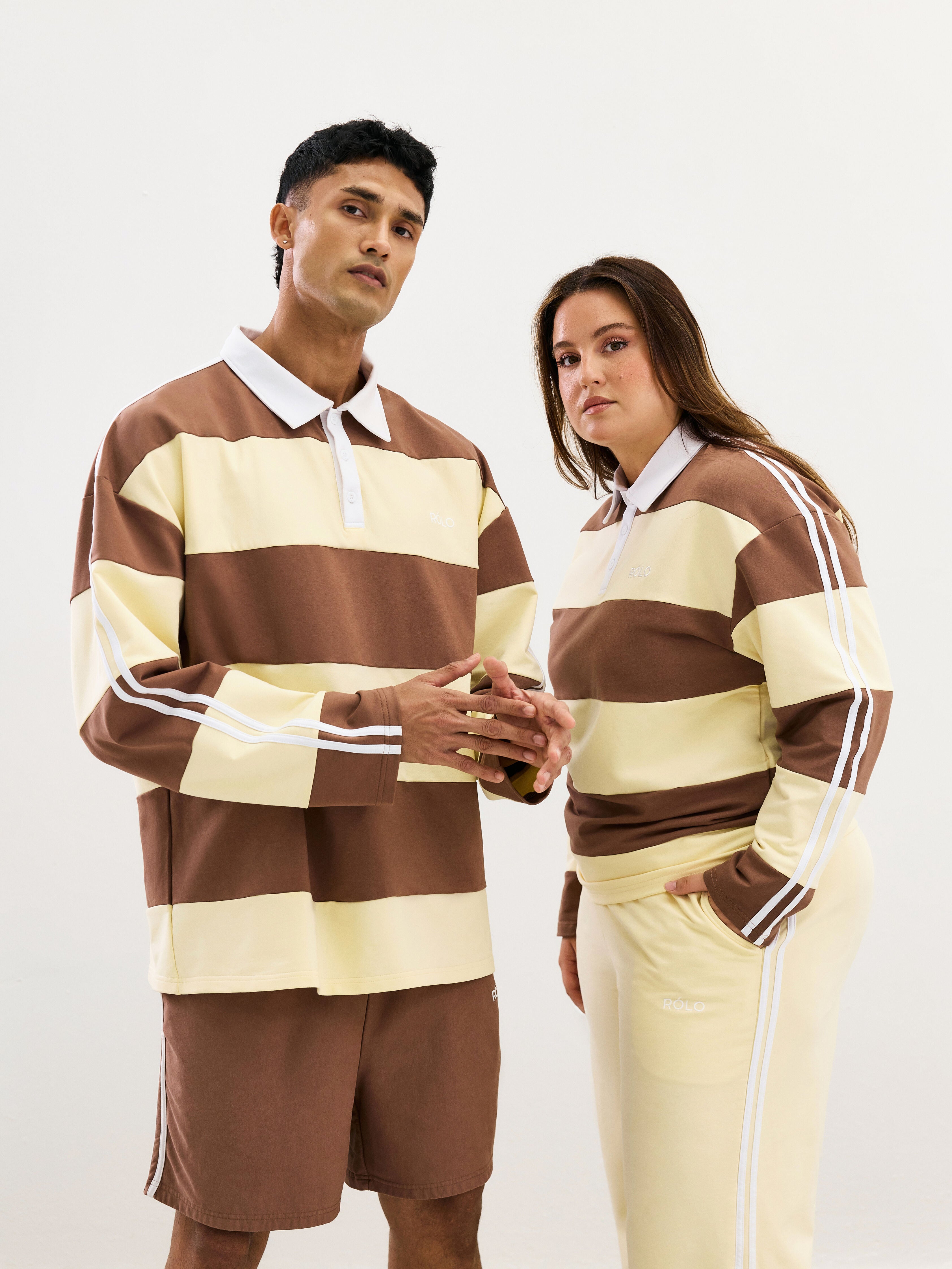 Wide Stripe Rugby Polo - Chocolate Beige