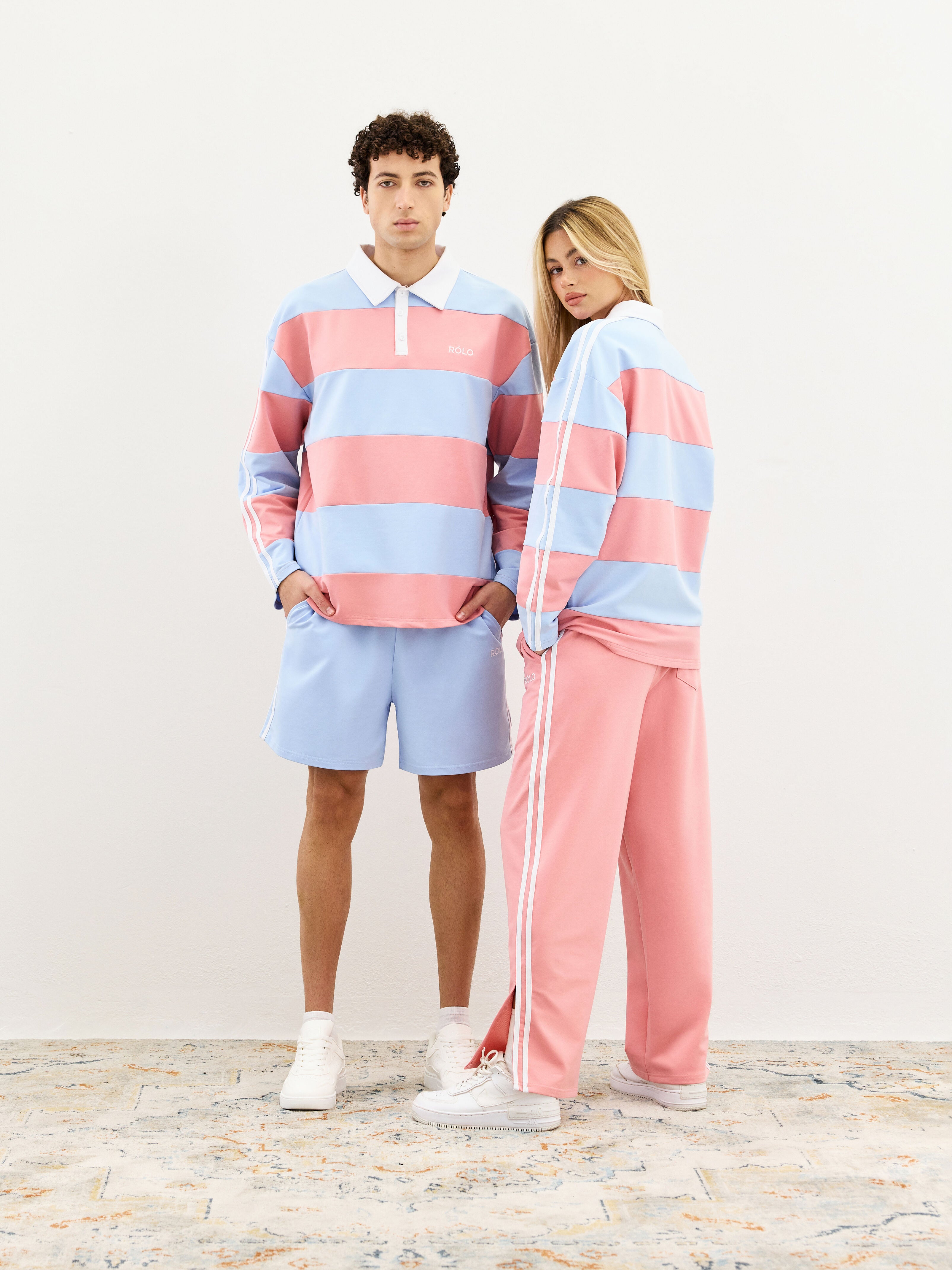 Wide Stripe Rugby Polo - Rose Pink & Steel Blue