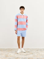 Wide Stripe Rugby Polo - Pink/Blue