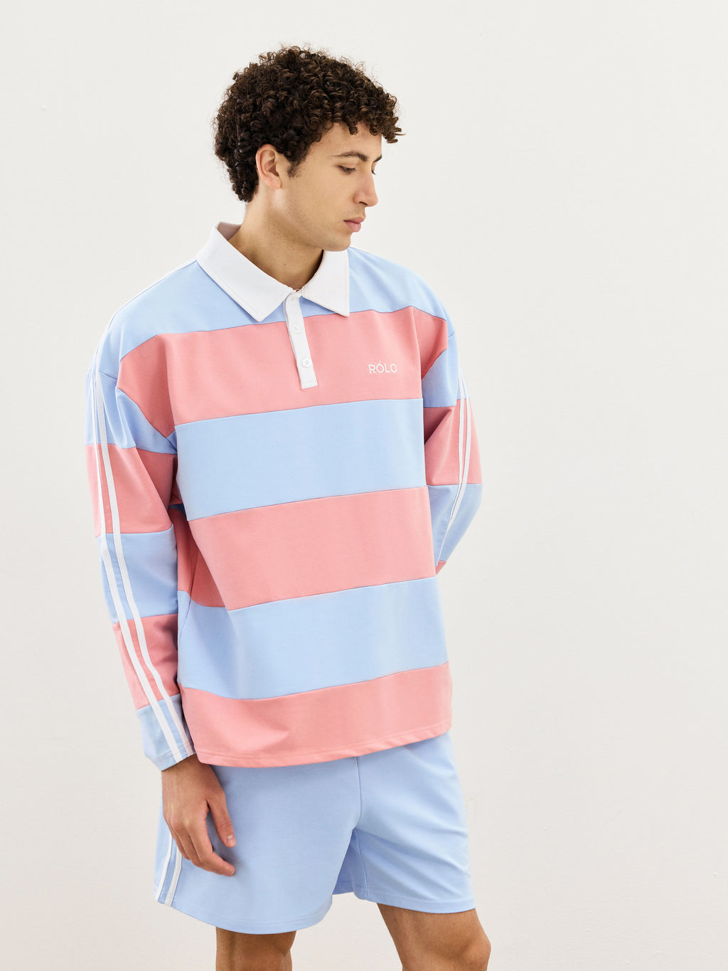 Wide Stripe Rugby Polo - Rose Pink & Steel Blue