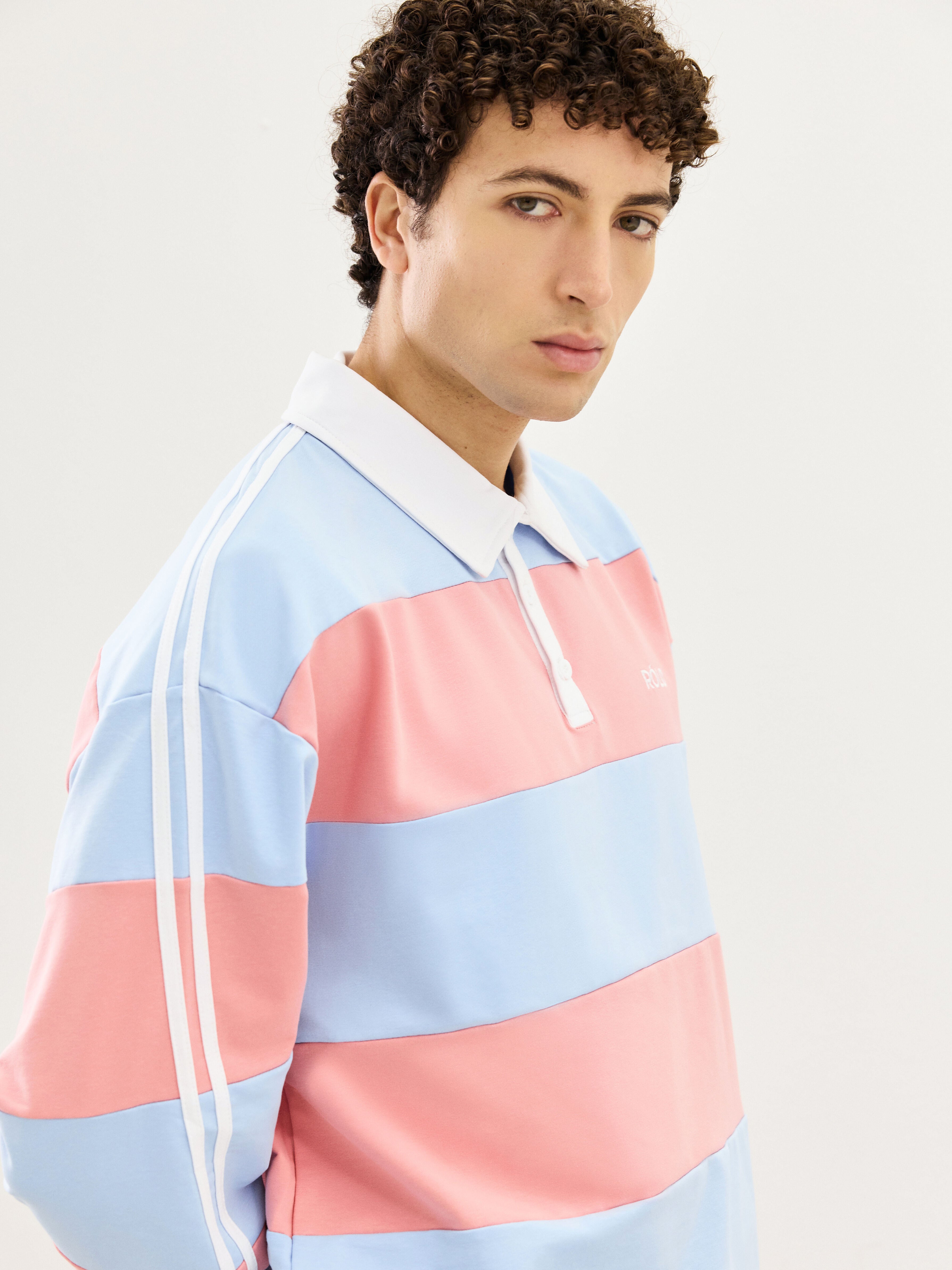 Wide Stripe Rugby Polo - Rose Pink & Steel Blue