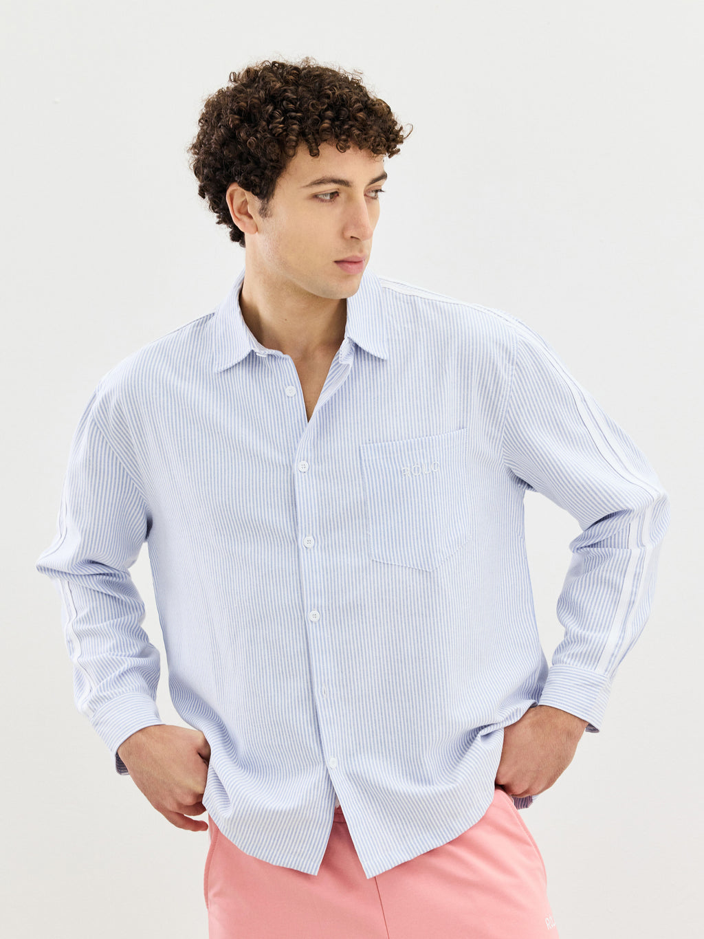 Striped Oversized Shirt - Sky Blue