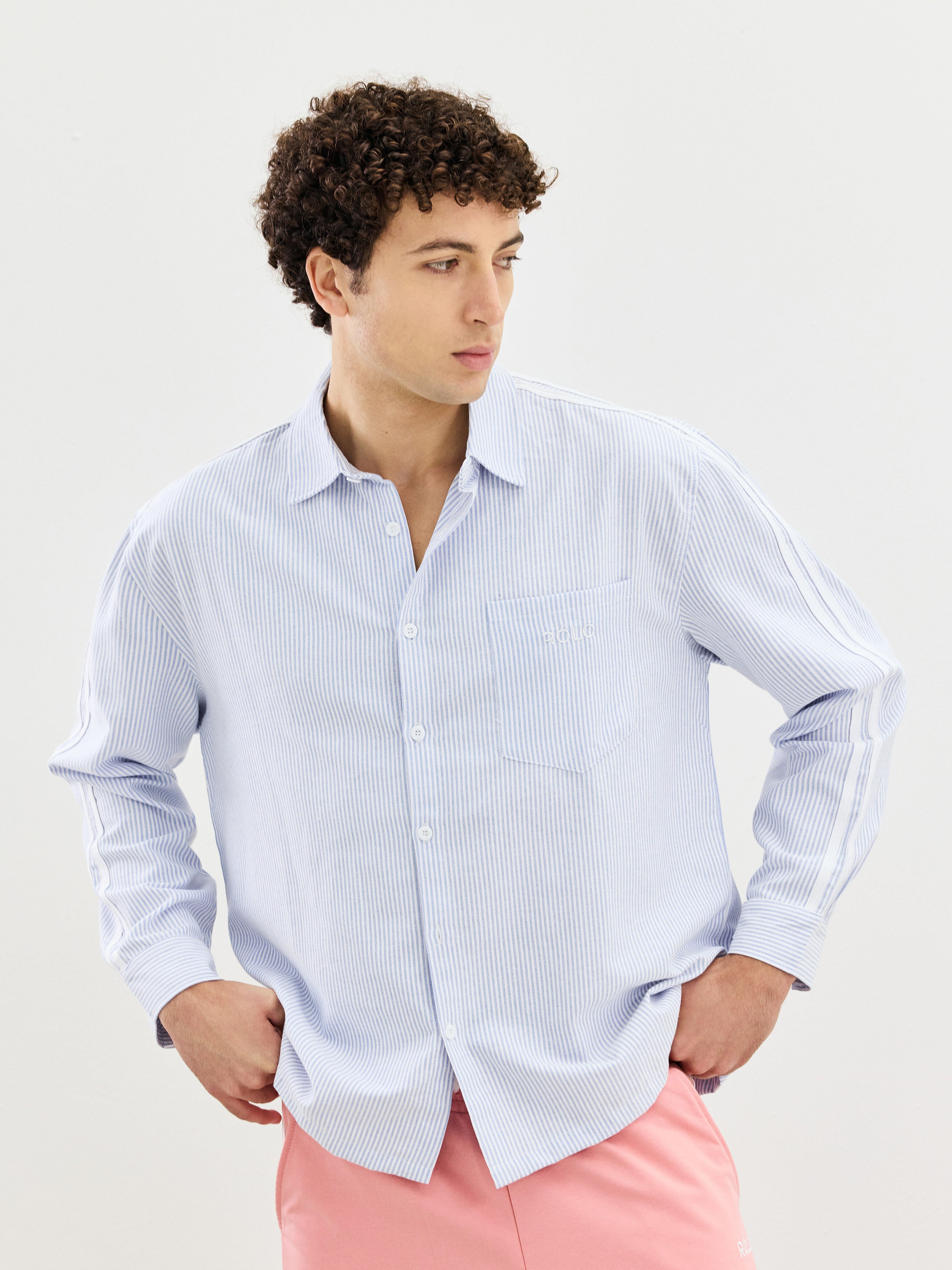 Striped Oversized Shirt - Sky Blue