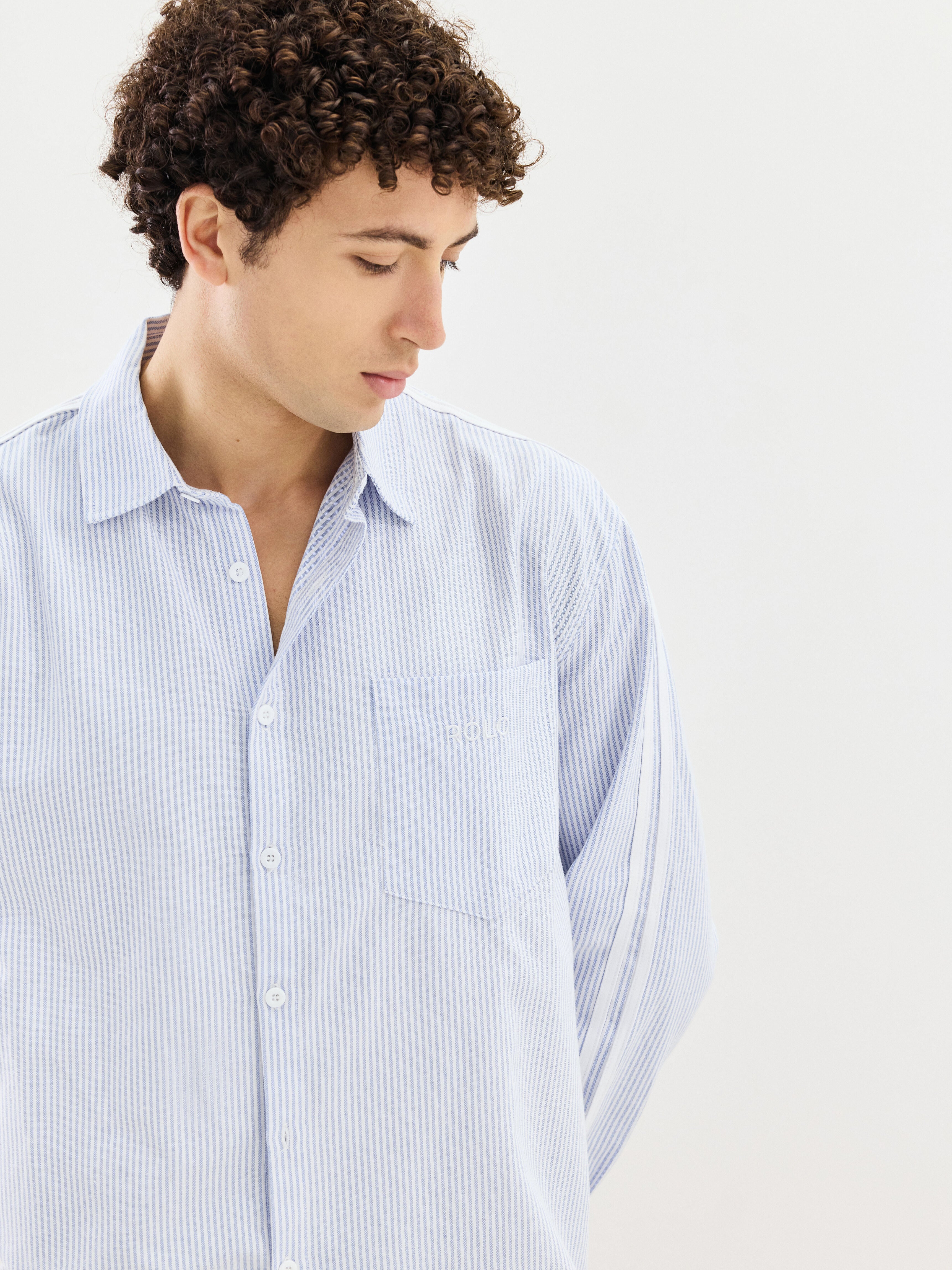 Striped Oversized Shirt - Sky Blue