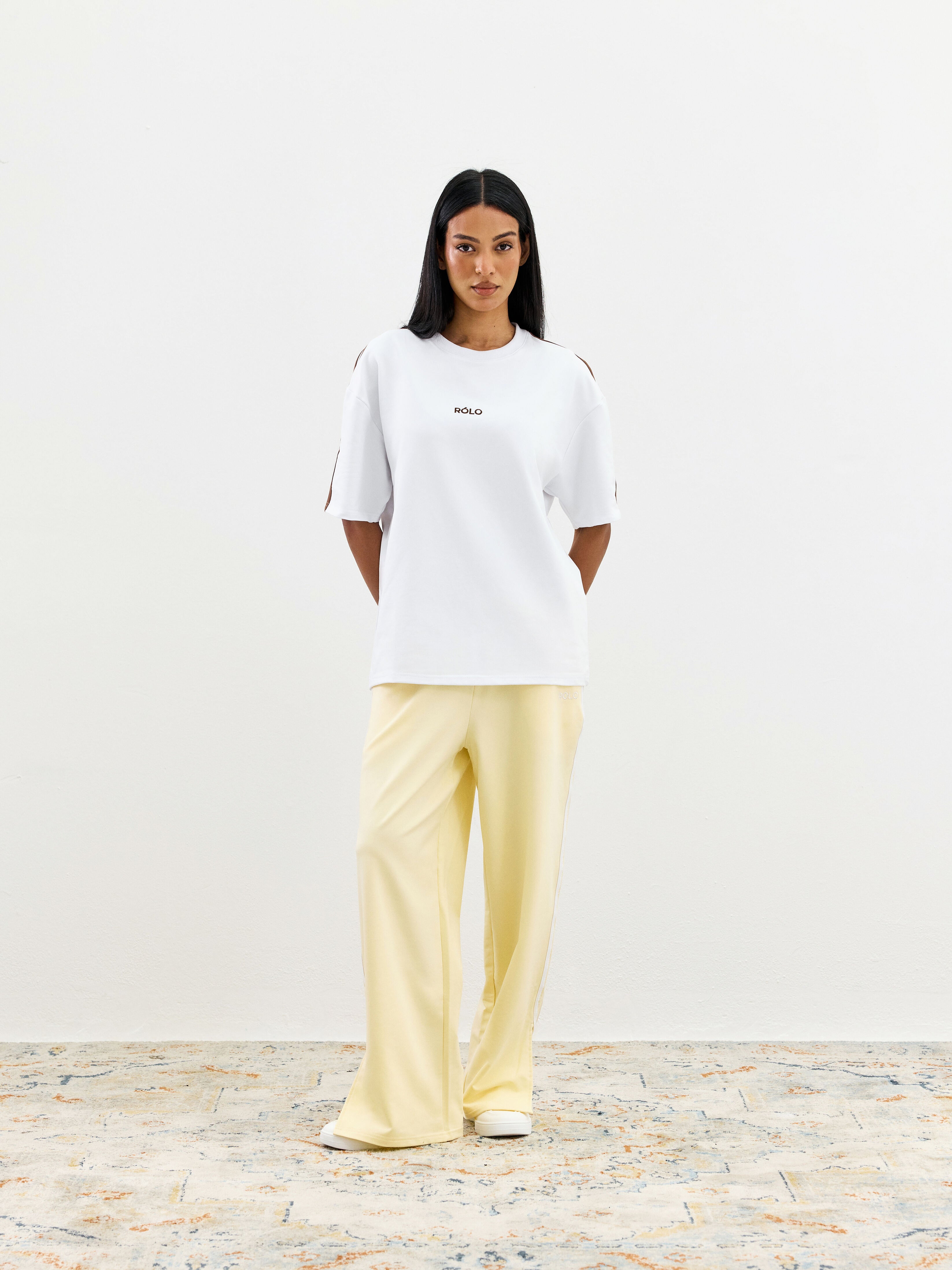 Oversized Crewneck Tee - White & Brown