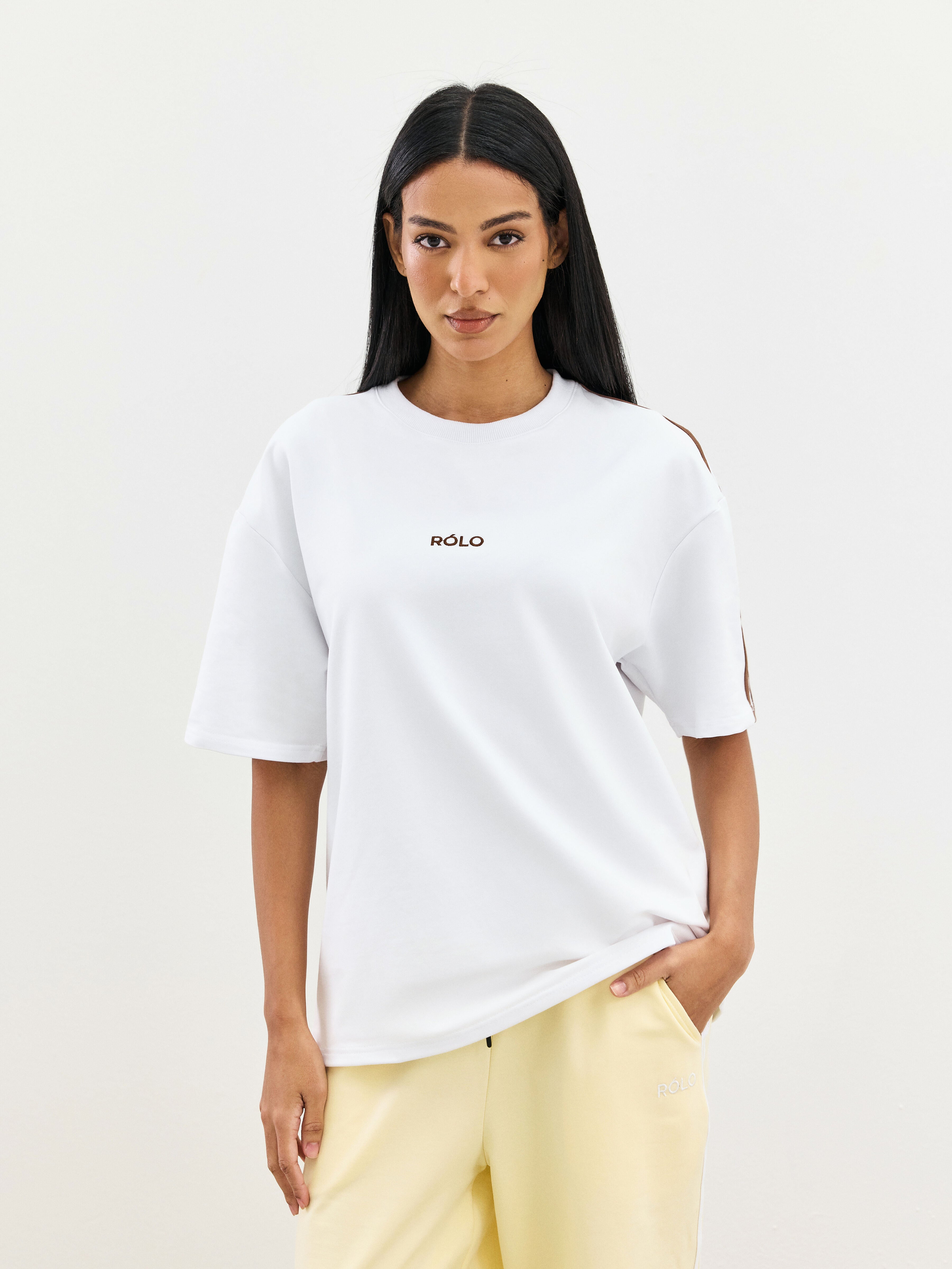 Oversized Crewneck Tee - White & Brown