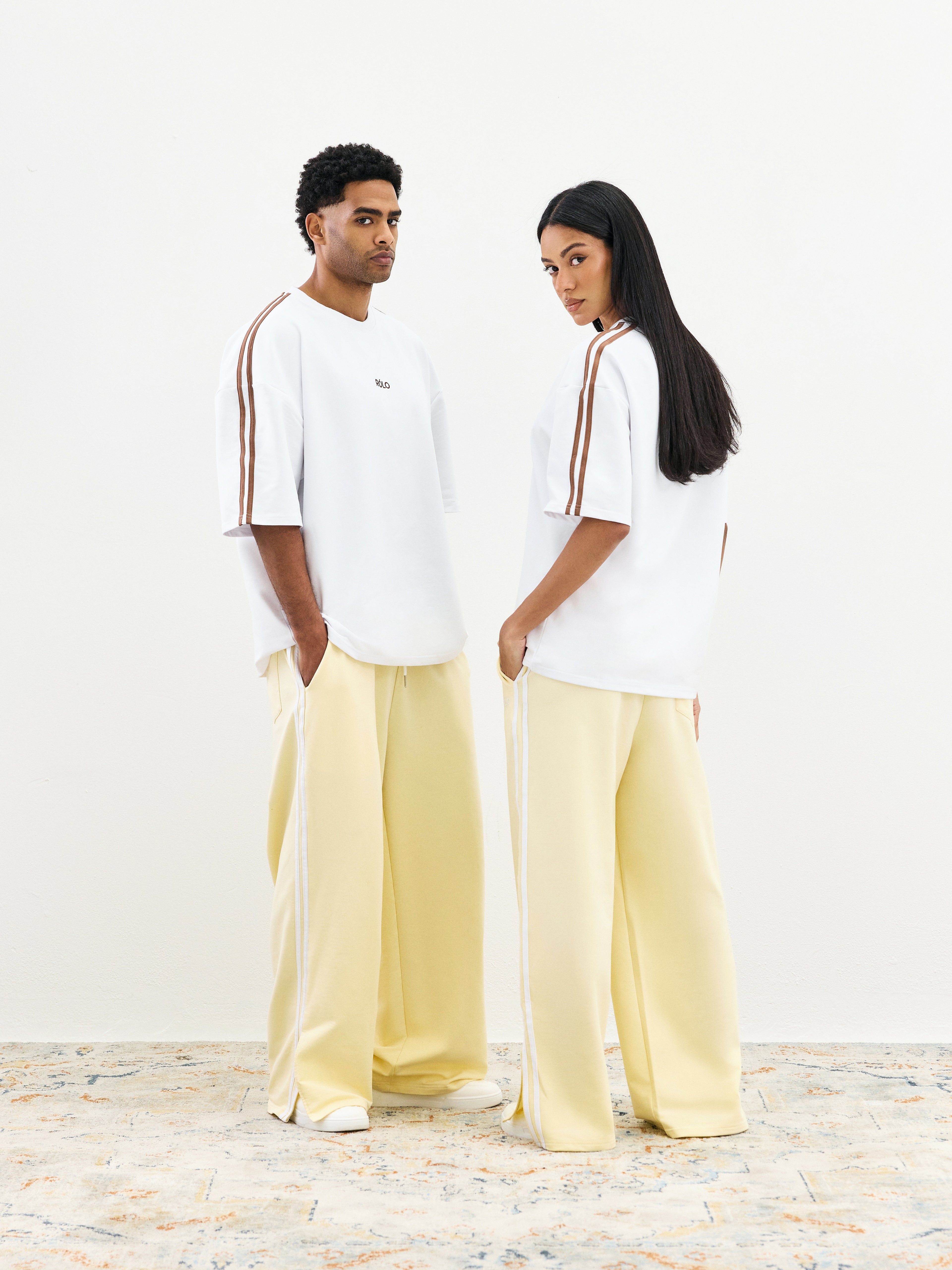 Oversized Crewneck Tee - White & Brown