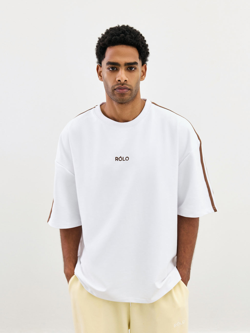 Oversized Crewneck Tee - White & Brown