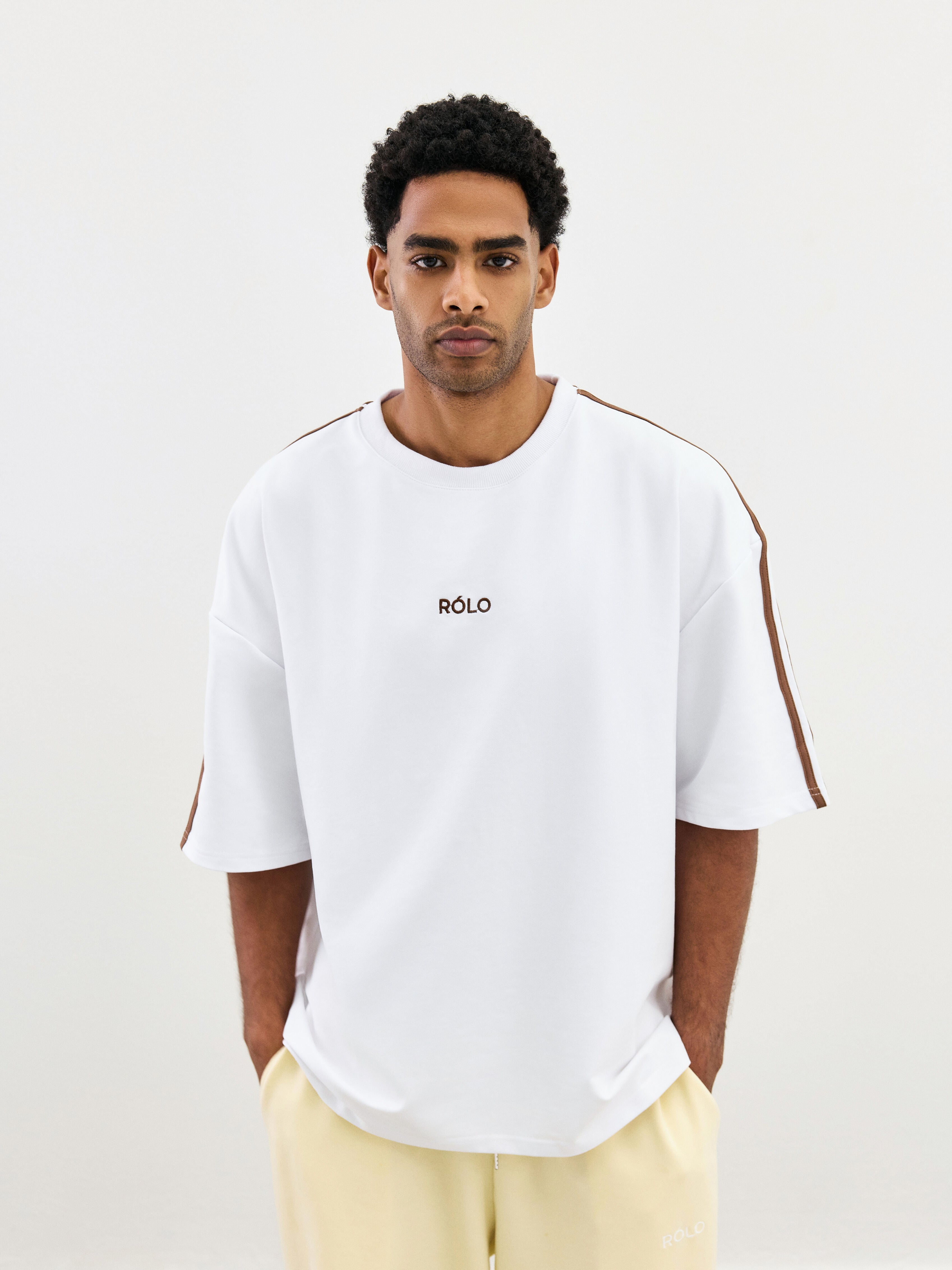 Oversized Crewneck Tee - White & Brown
