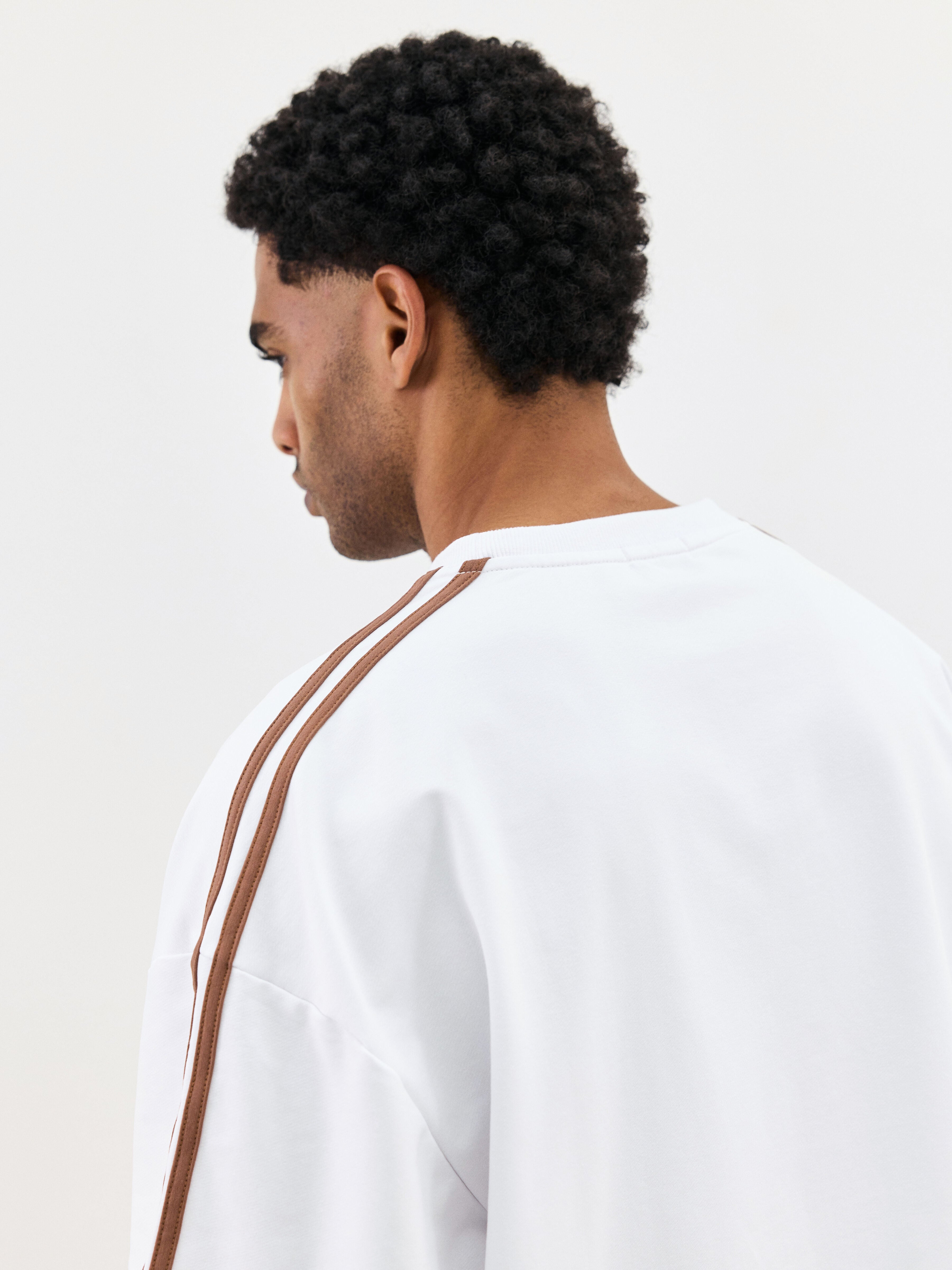 Oversized Crewneck Tee - White & Brown