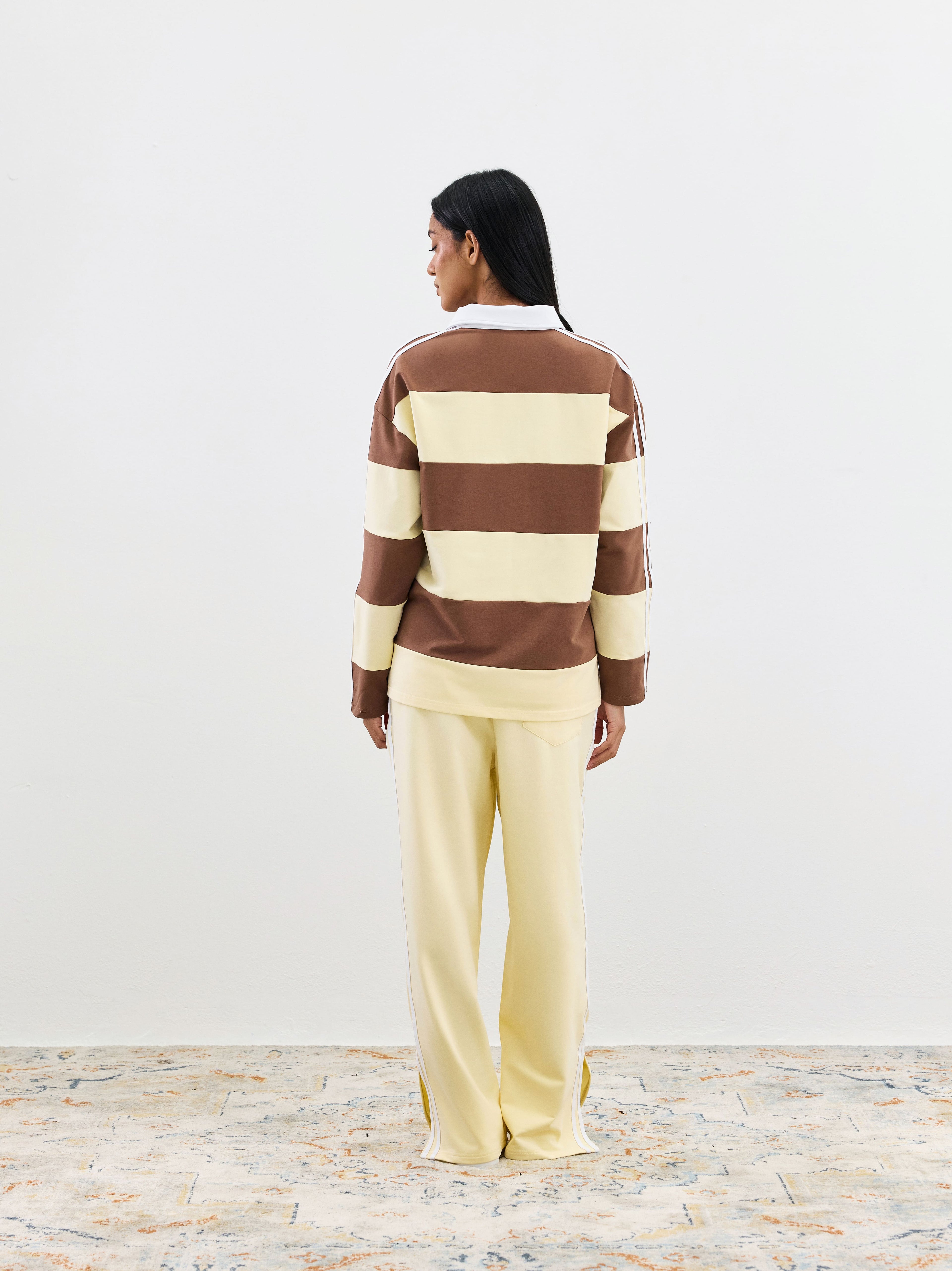 Wide Stripe Rugby Polo - Chocolate Beige