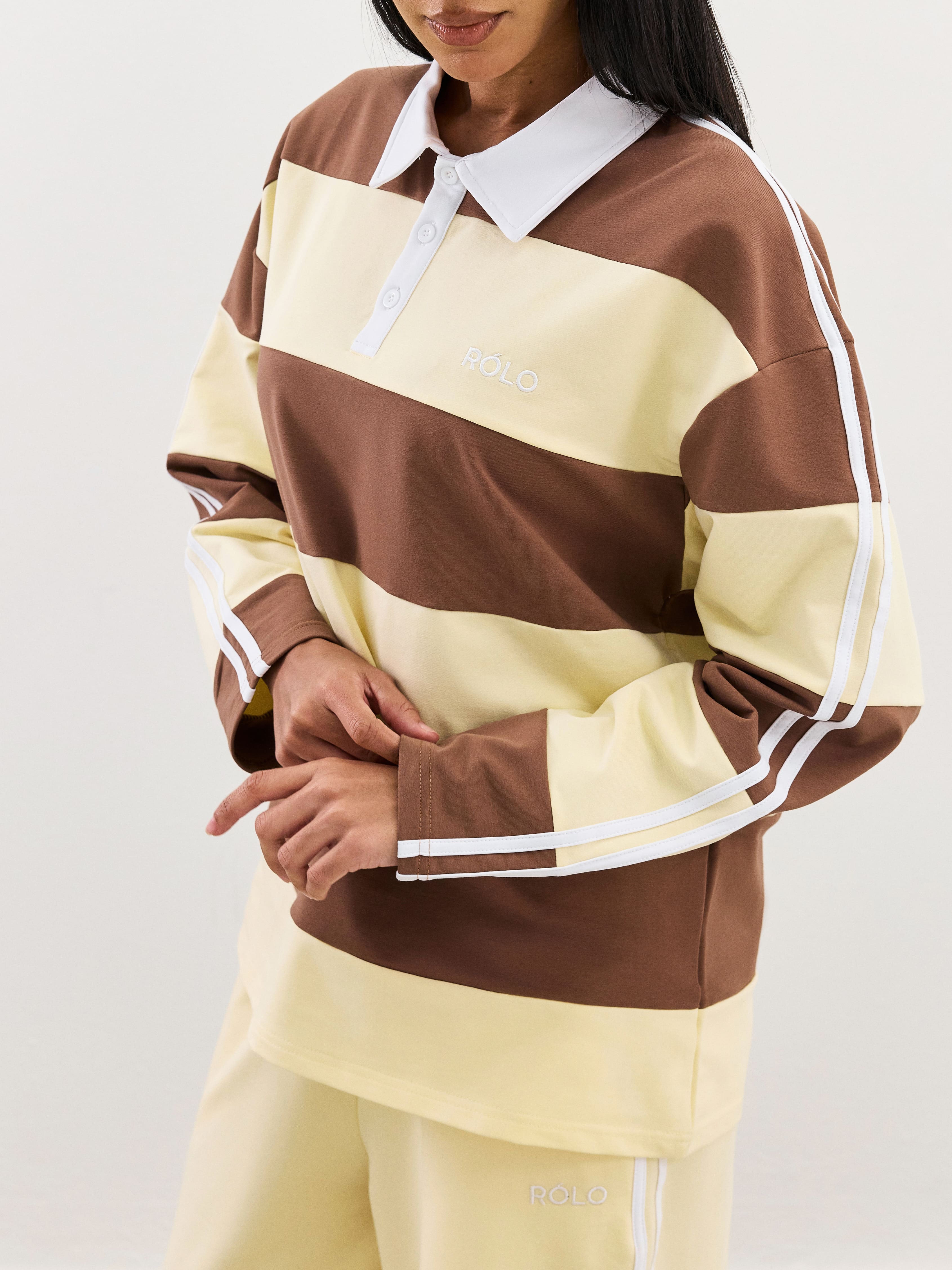 Wide Stripe Rugby Polo - Chocolate Beige