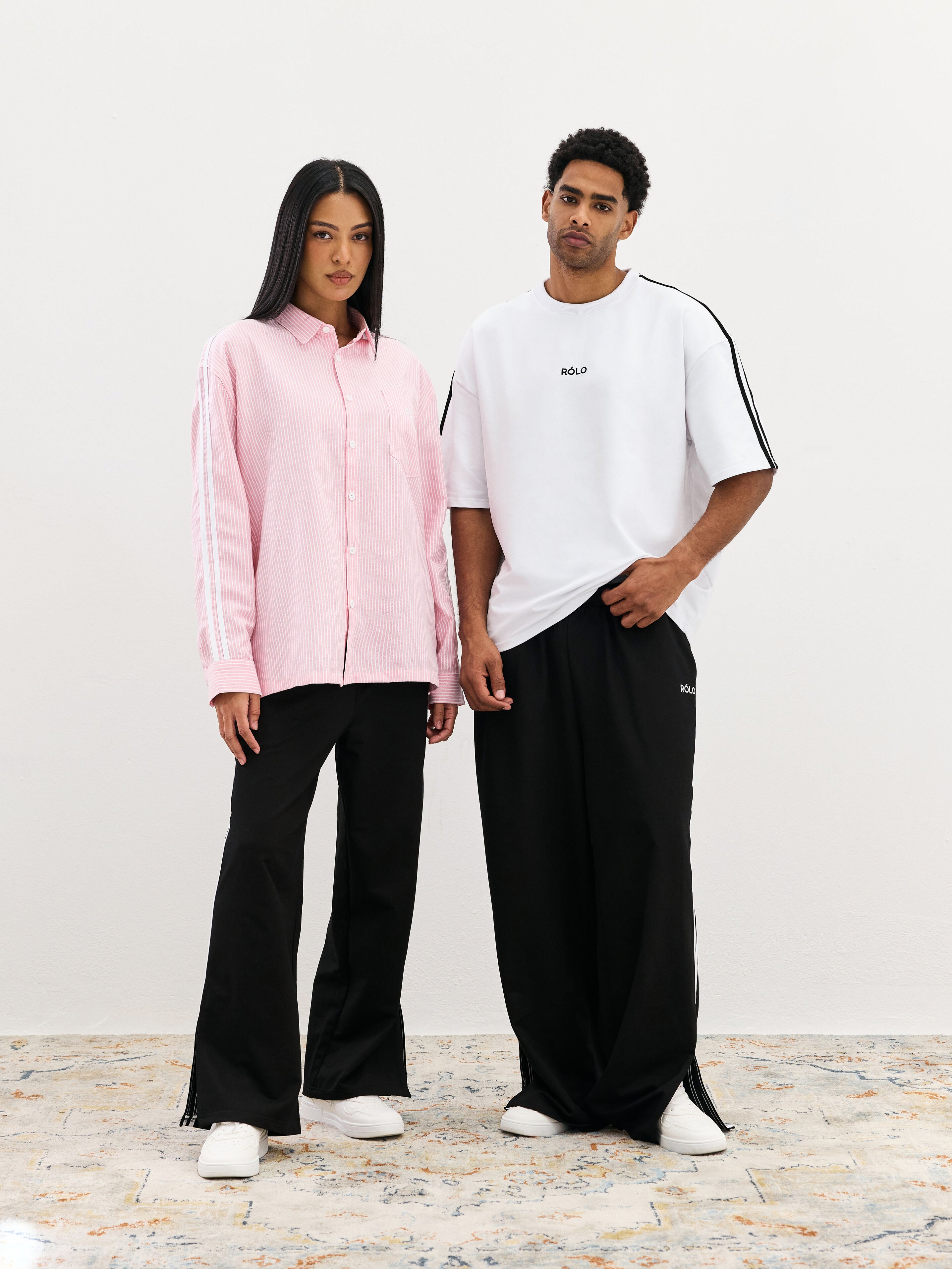 Striped Oversized Shirt - Mauve Red