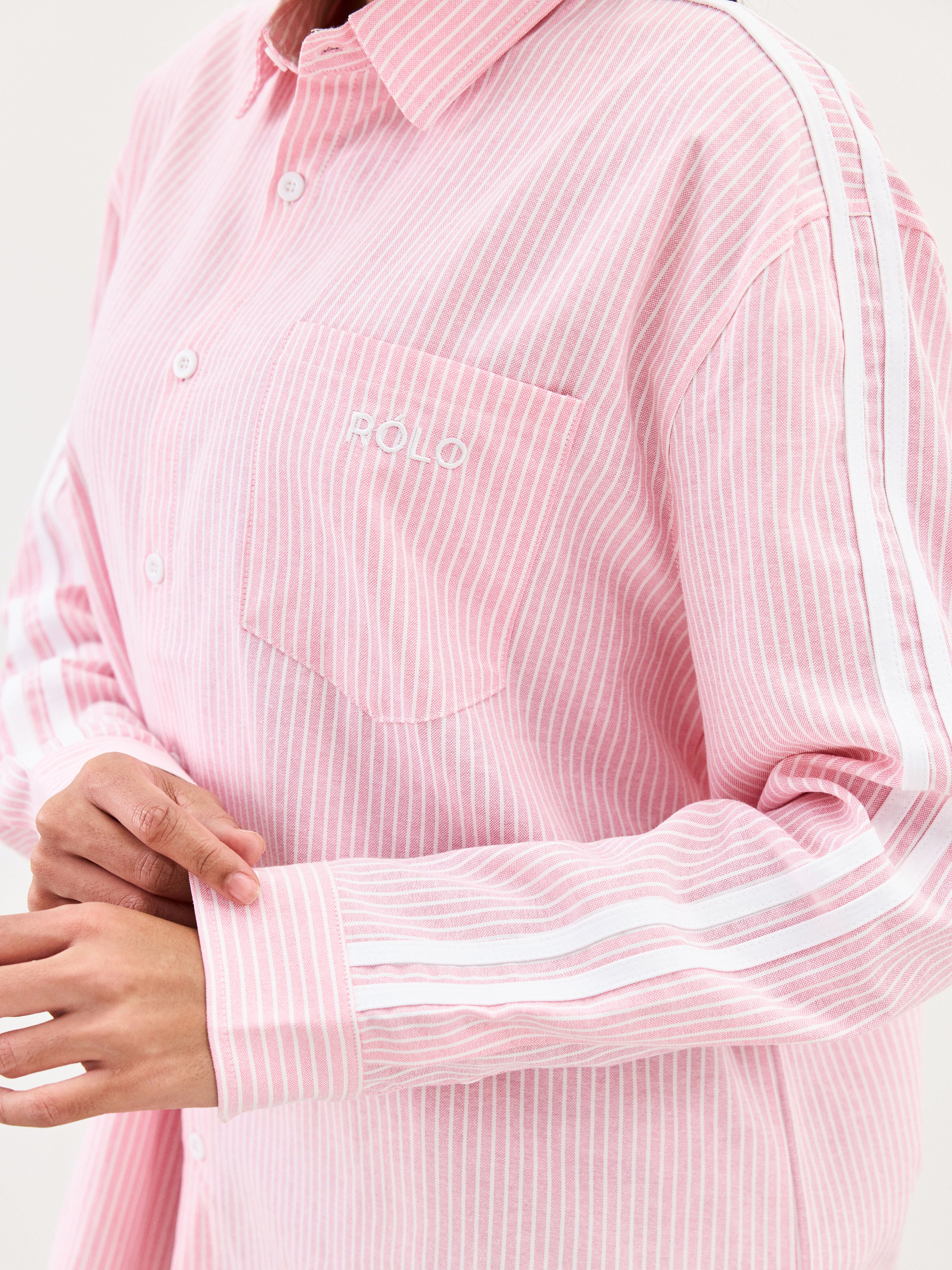 Striped Oversized Shirt - Mauve Red
