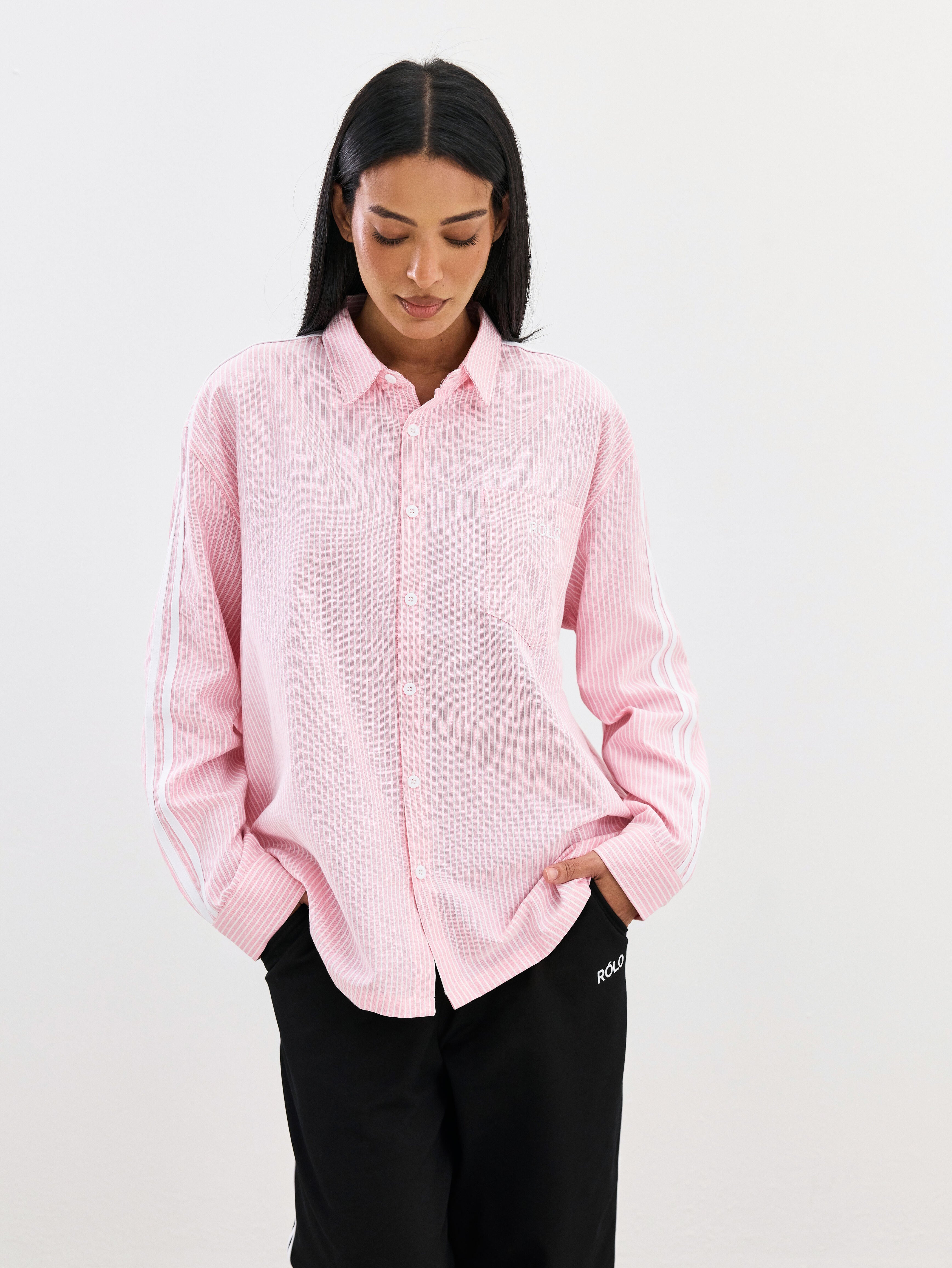 Striped Oversized Shirt - Mauve Red