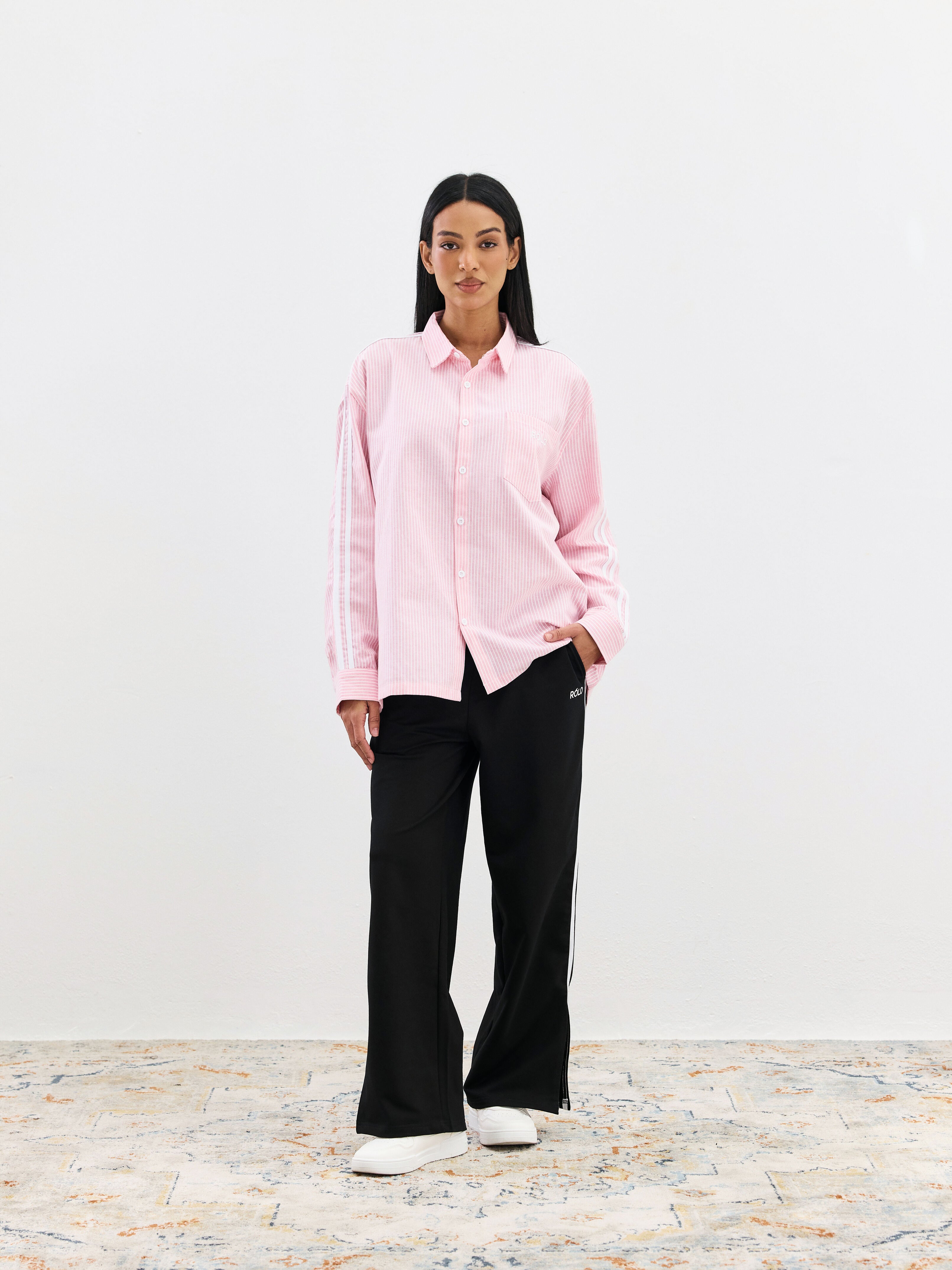 Striped Oversized Shirt - Mauve Red