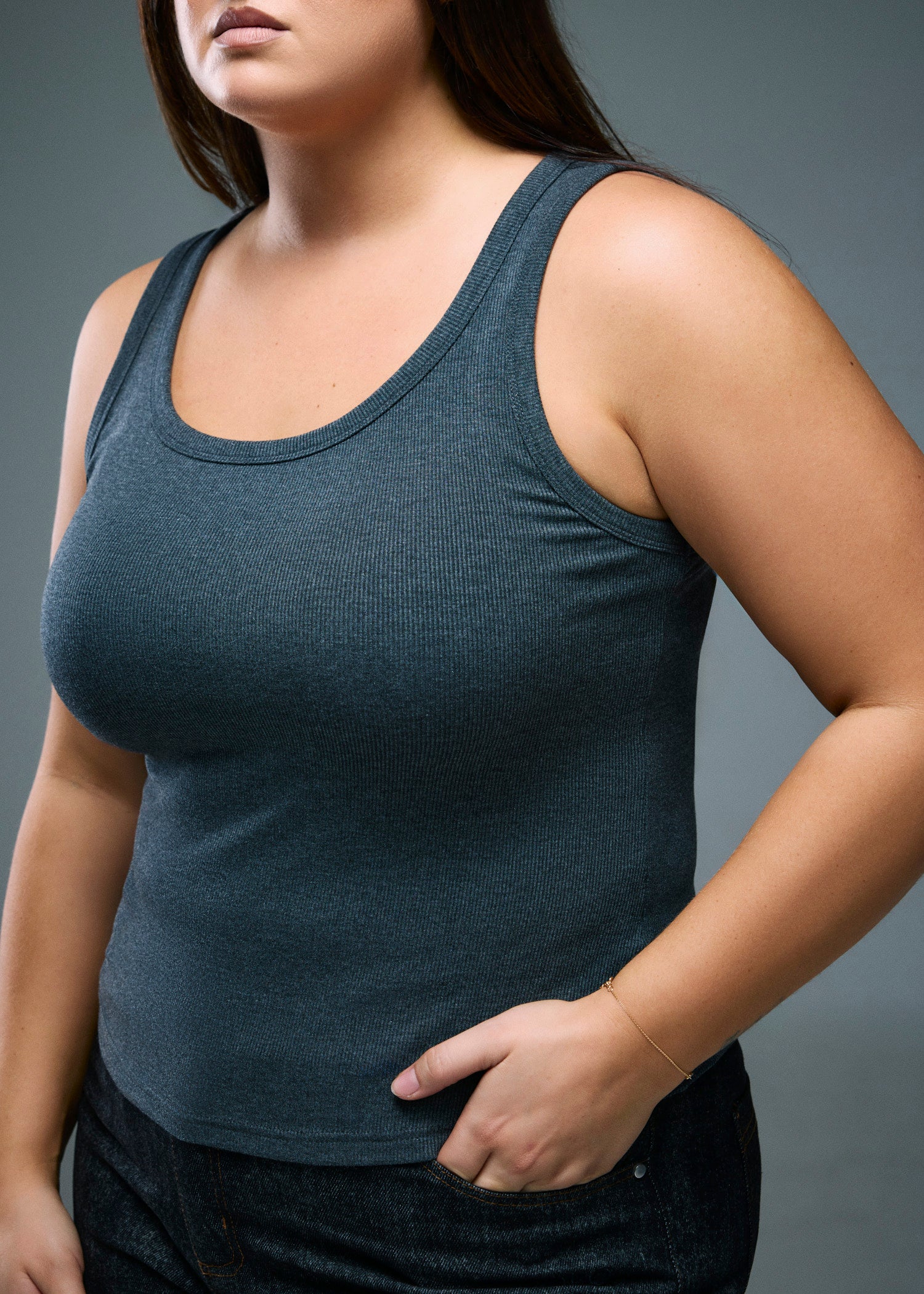 Women’s Ribbed Tank Top - Charcoal