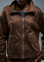 Women's Cropped Track Jacket - Brown