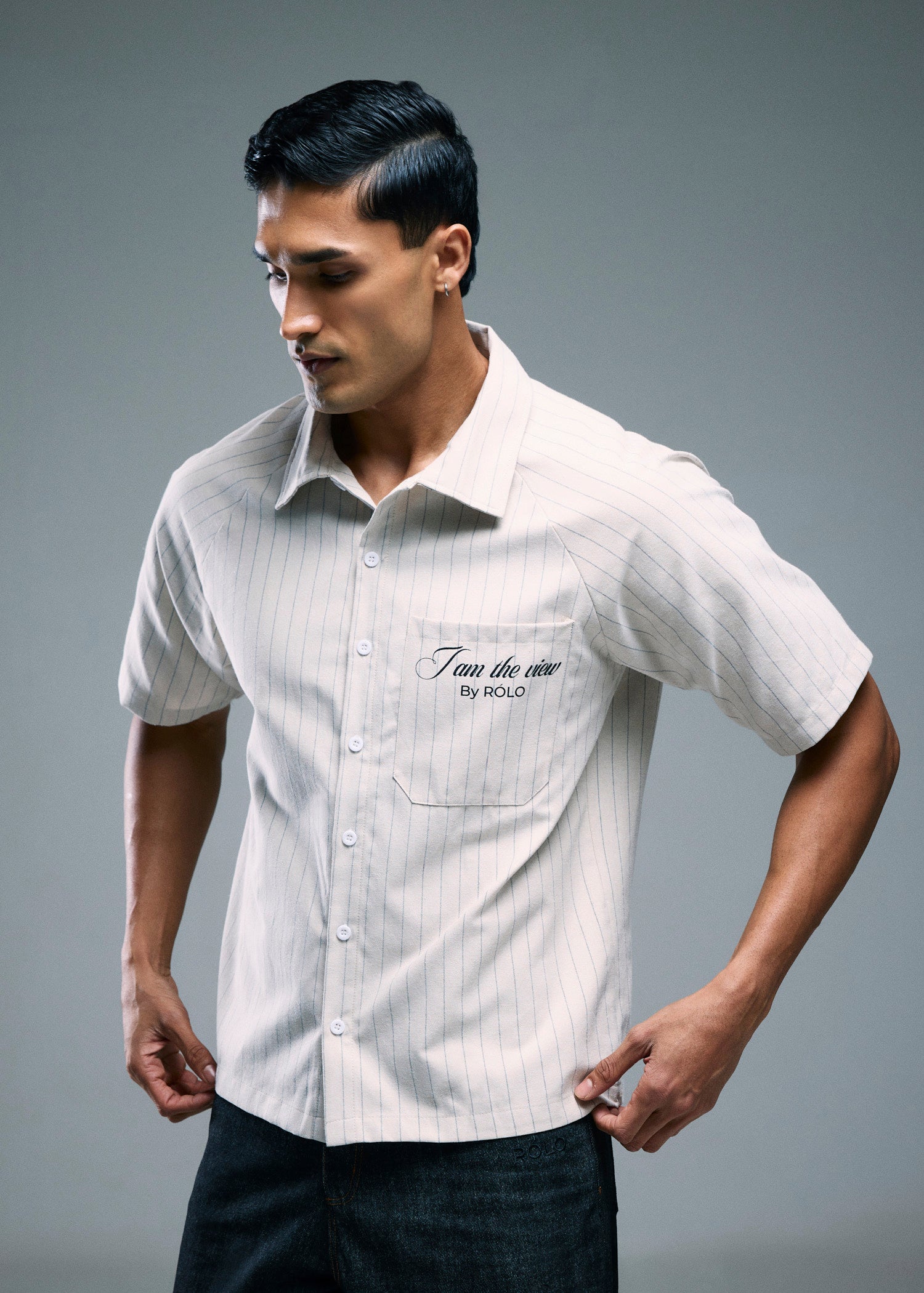 Men’s Short Sleeve Stripe Shirt - Beige