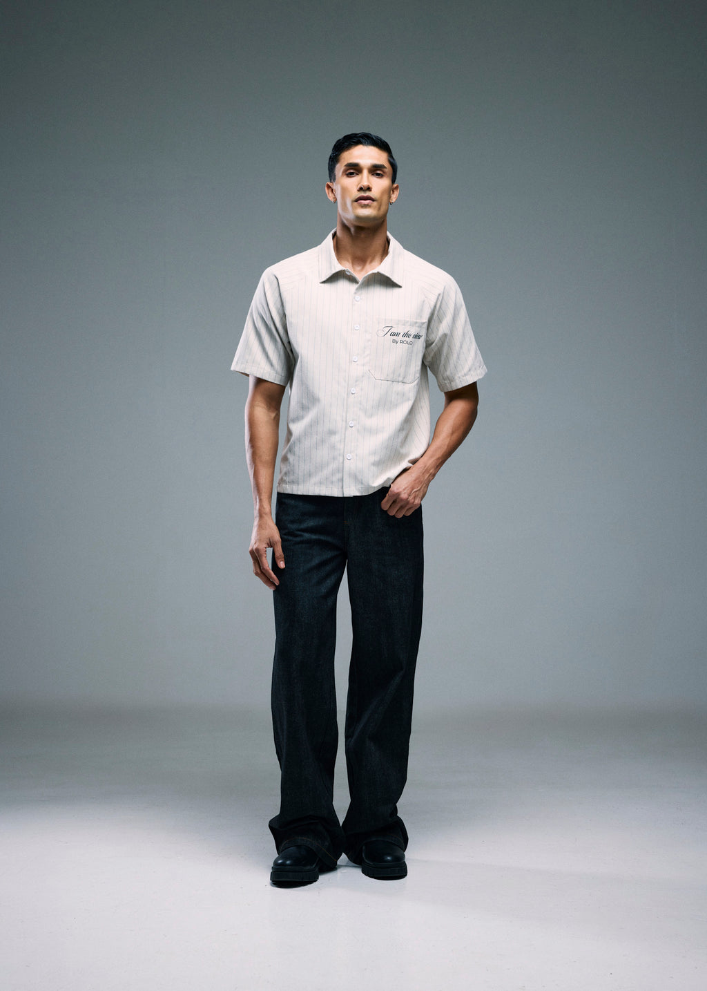 Men’s Short Sleeve Stripe Shirt - Beige