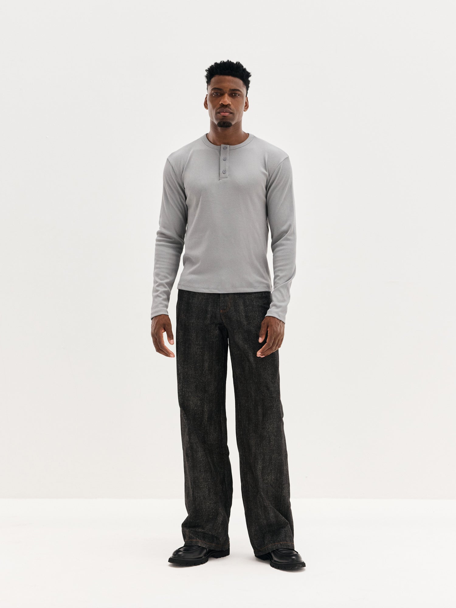Men's Ribbed Henley - Grey