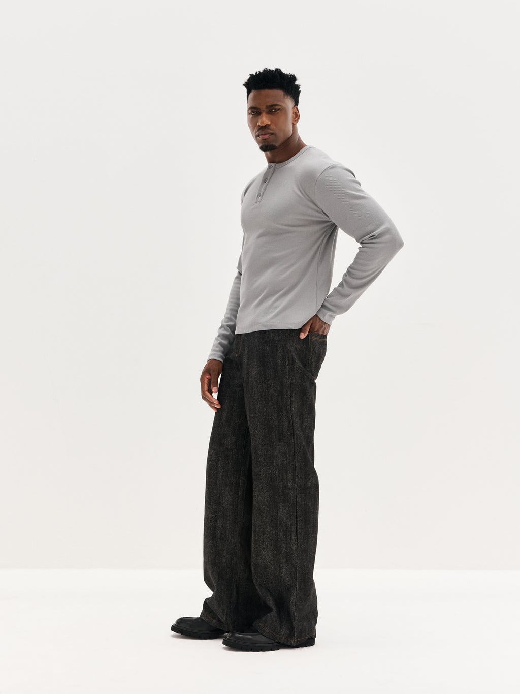 Men's Ribbed Henley - Grey