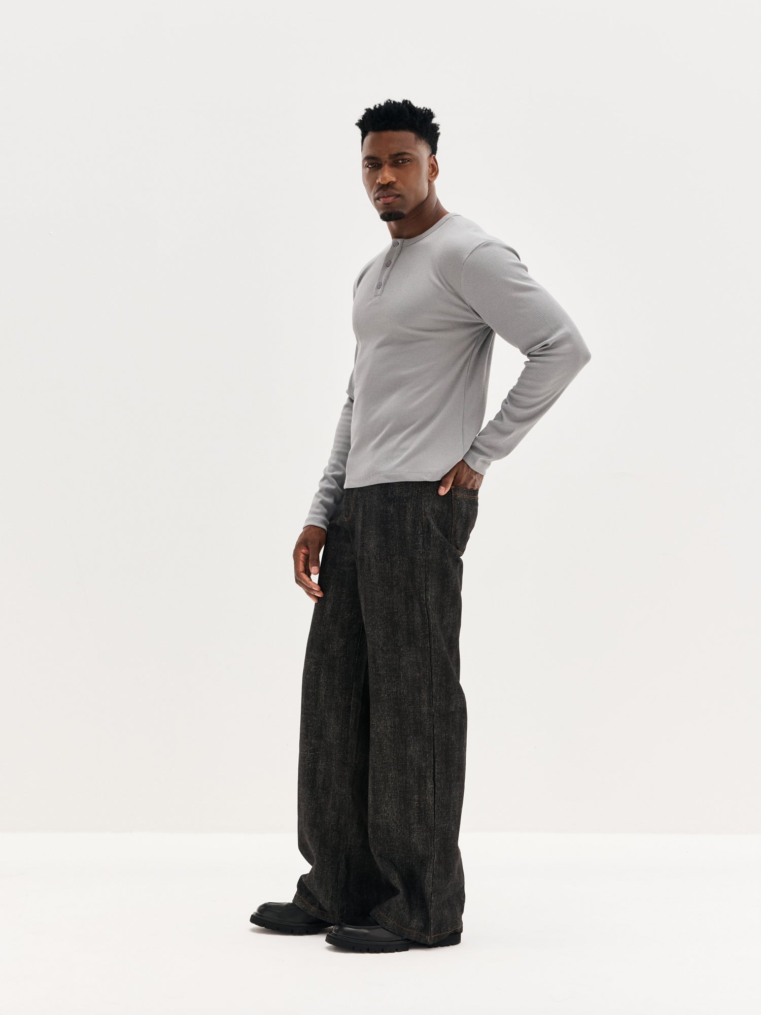 Men's Ribbed Henley - Grey